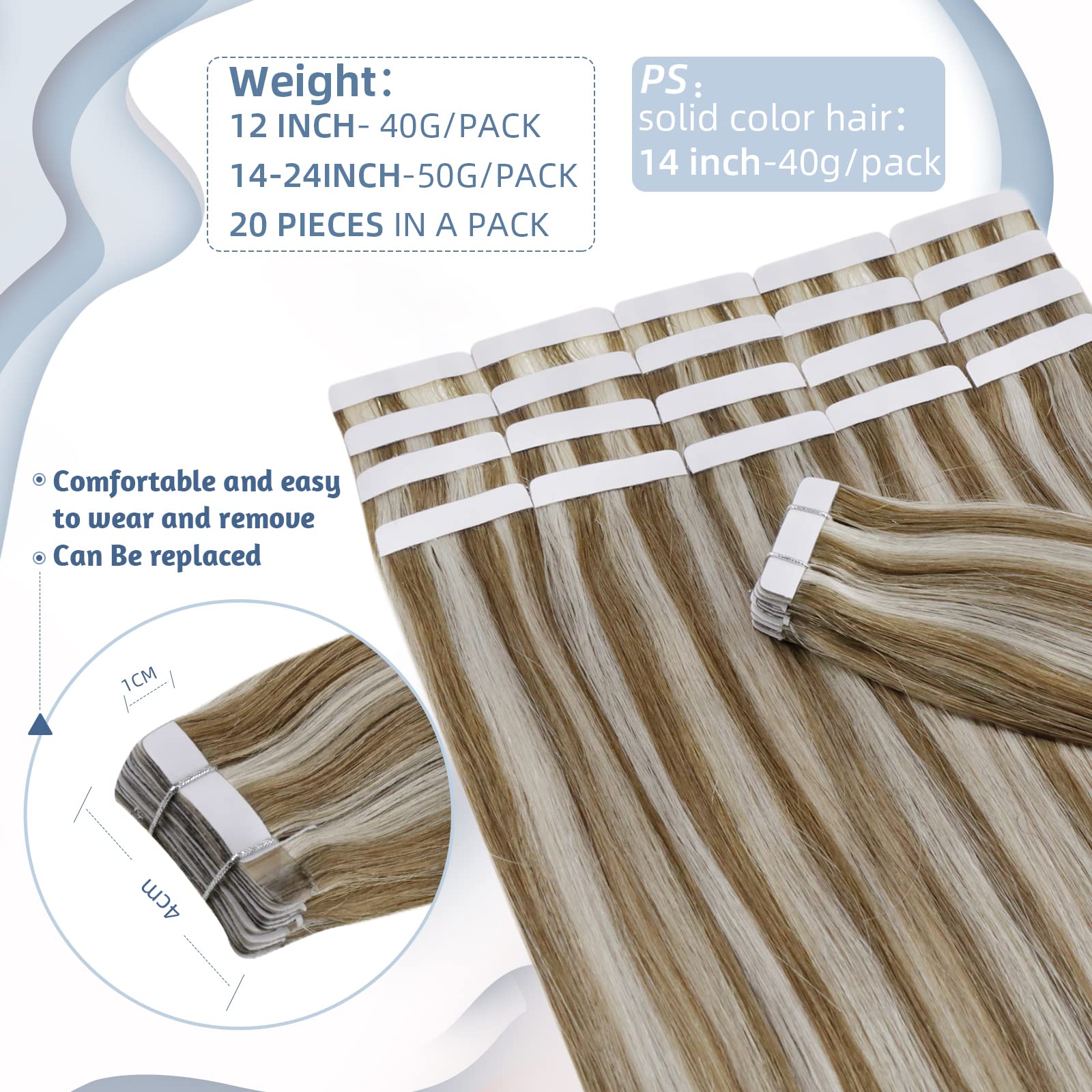 Hetto Tape In Hair Extensions Human Hair Tape In Extensions #10 Golden Brown Highlight With Bleach Blonde Tape In Human Hair 22