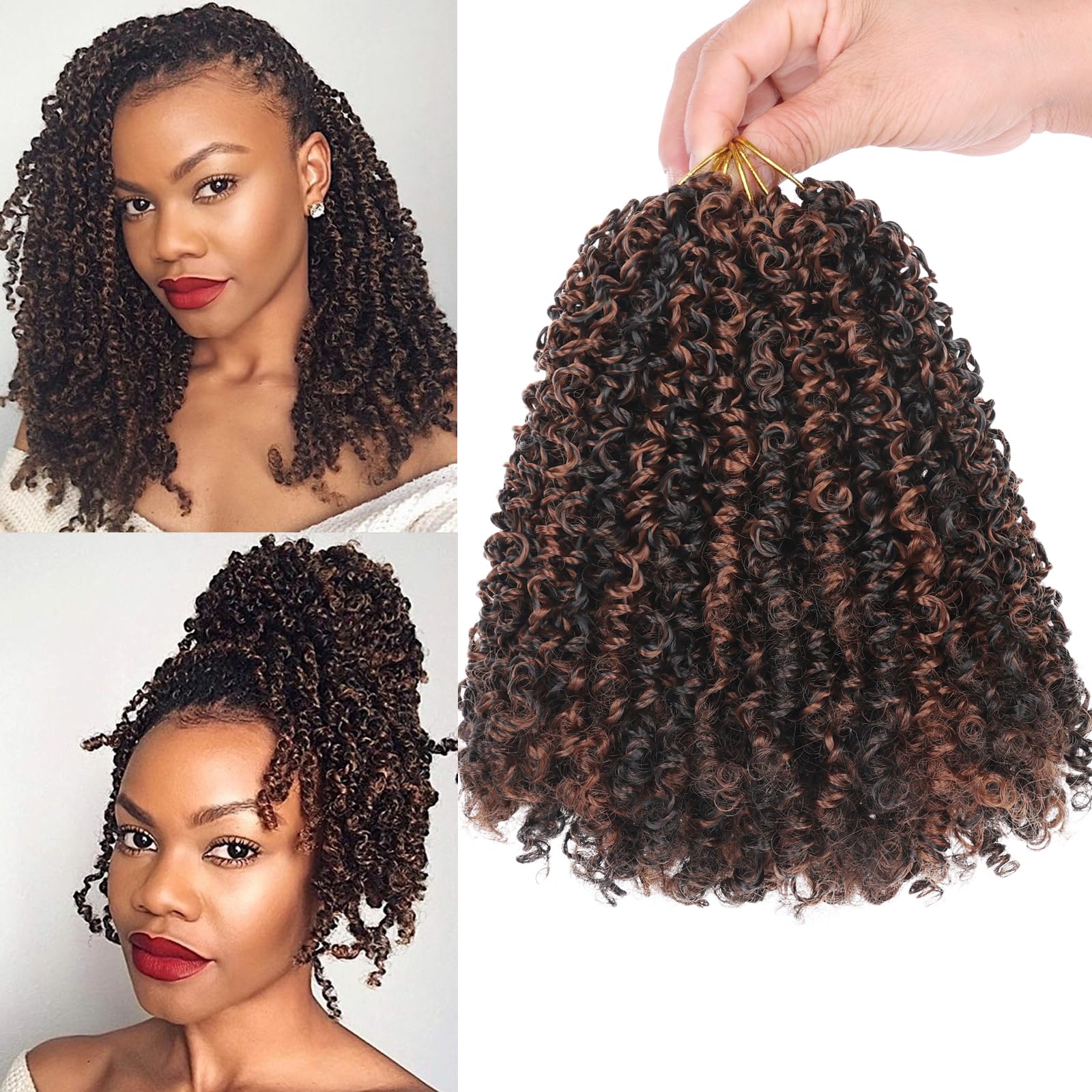 Unionbeauty Pre-twisted Yanky Twist Crochet Braids Hair 8 Inch 8 Packs Ombre Brown Spring Twists Hair Micro Passion Twists Croch