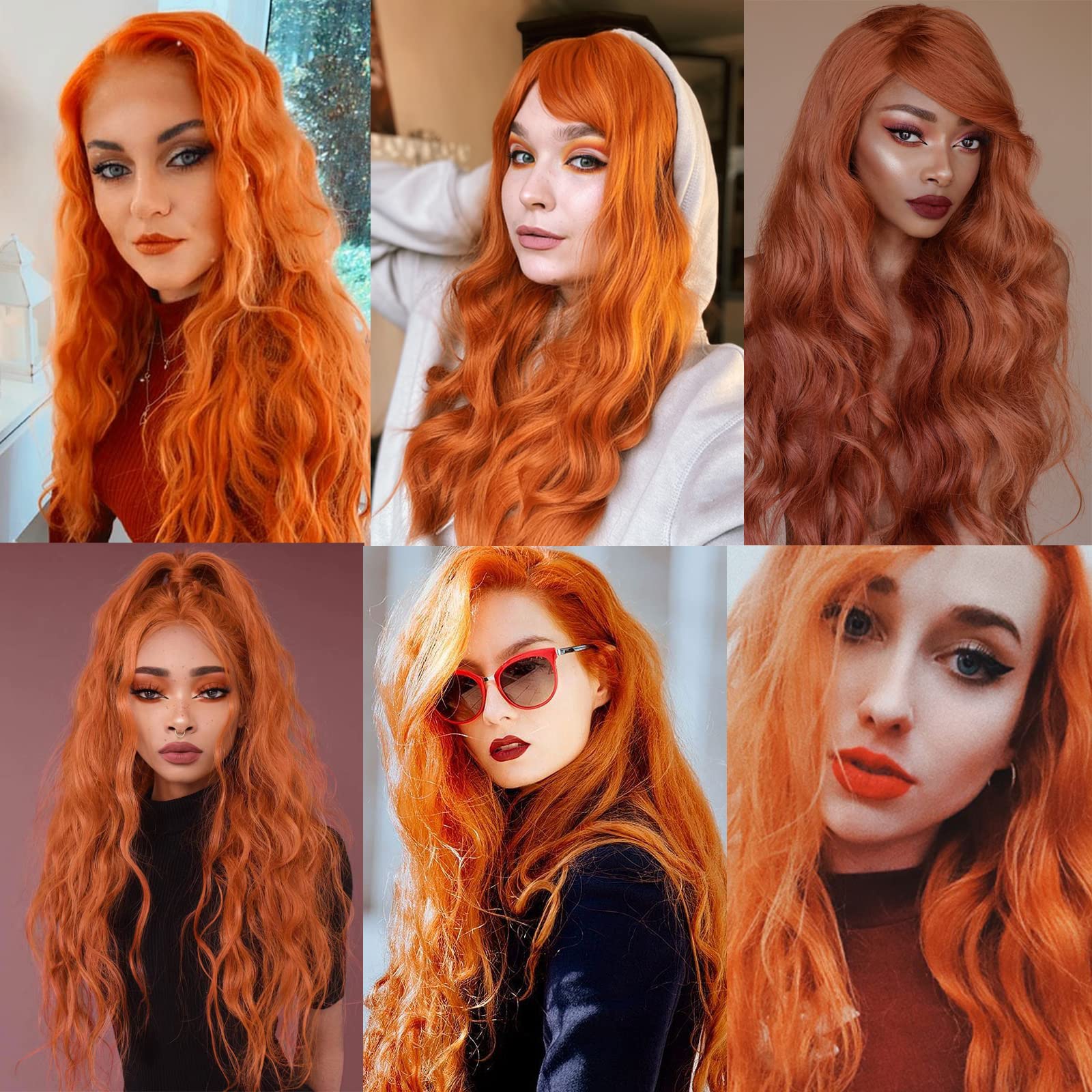 Ybymcai Long Orange Wavy Wigs For Women Middle Part 26 Inch Natural Curly Synthetic Wig Heat Resistant Fiber Wigs For Daily Part