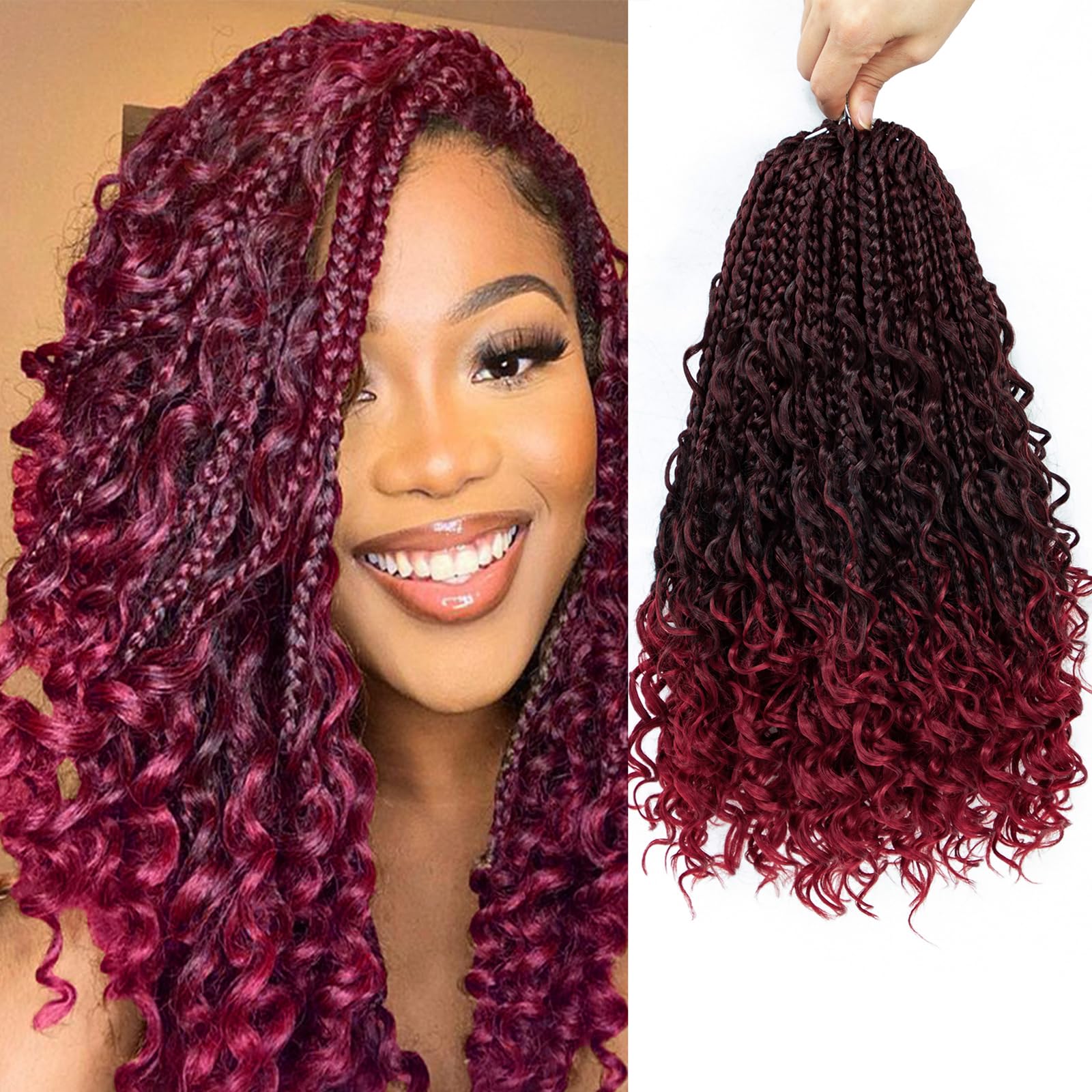 Liang Dian 14 Inch 8 Packs Goddess Box Braids Crochet Hair Pre looped Boho Box Braids Crochet with Curly Ends Synthetic Braiding
