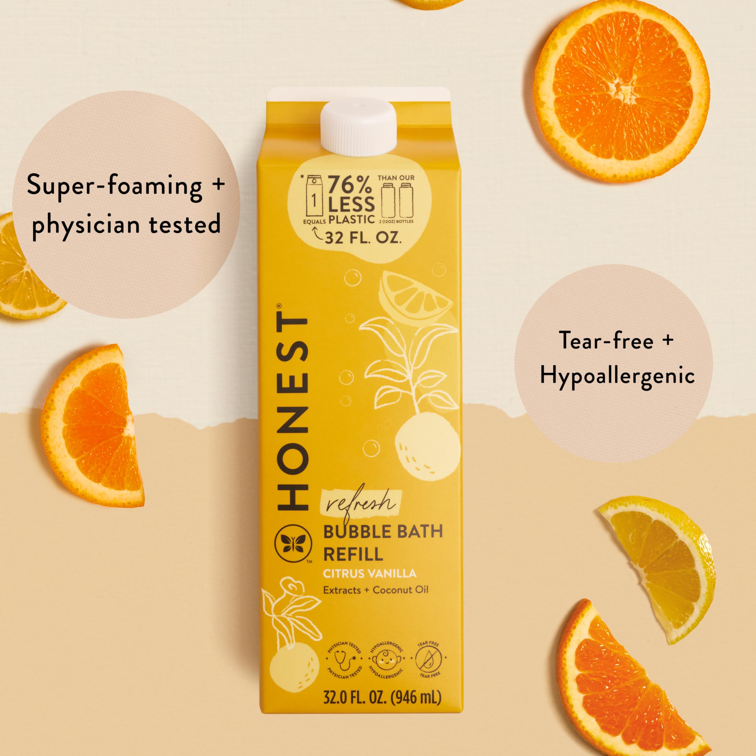 The Honest Company Foaming Bubble Bath Refill Carton | Gentle For Baby | Naturally Derived, Tear-Free, Hypoallergenic | Citrus V