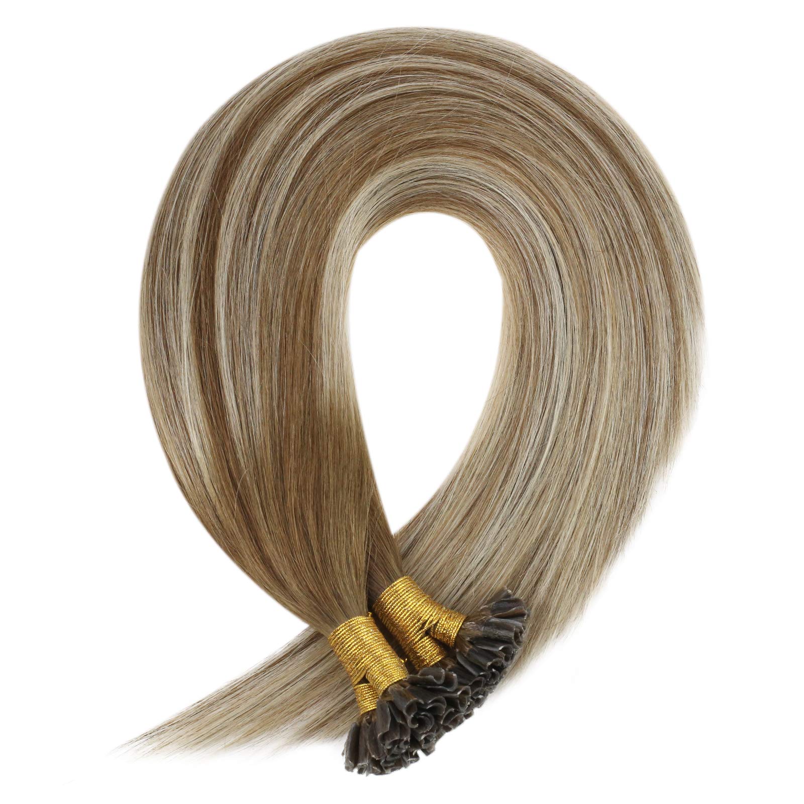 [Hot]Sunny U Tip Real Hair Extensions Balayage Blonde Utips Hair Extensions Medium Brown Balayage Platinum Blonde Utip Extension