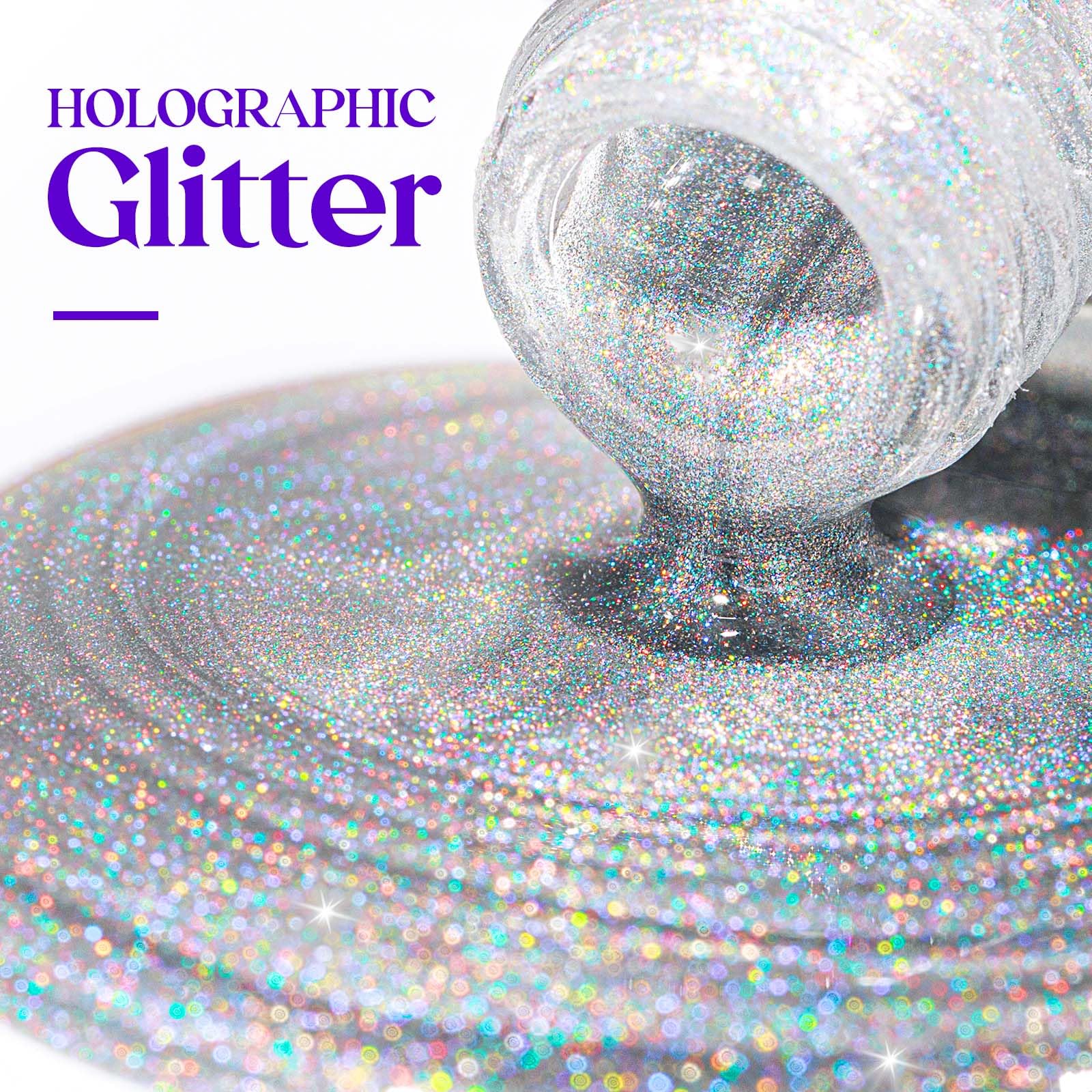 Mizhse Holographic Nail Polish, Silver Glitter Nail Polish Air Dry Fast, 15 Ml 0.5 Fl Oz High Glossy Shiny Nail Pigment Oil-Base