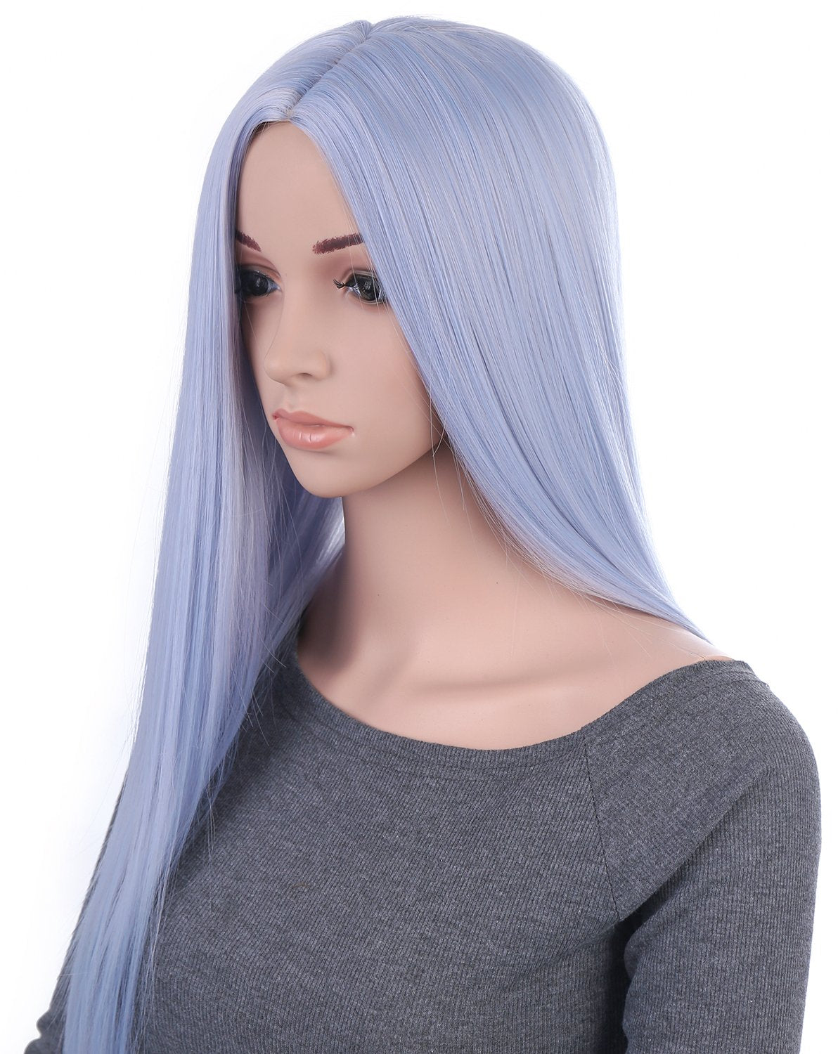 Onedor 31 Inches Silver Blue Straight Long Synthetic Hair Women Full Head Cosplay Wig With Wig Cap
