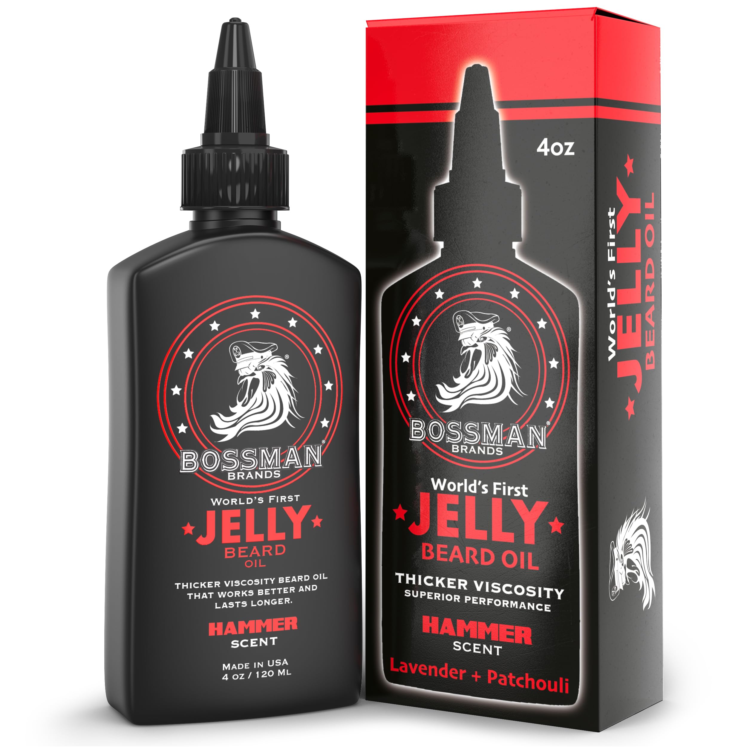 Bossman Beard Oil 4oz, Thicker consistency Jelly - Made in USA - Longer Lasting - Bigger Bottle - Natural Ingredients - Non Grea