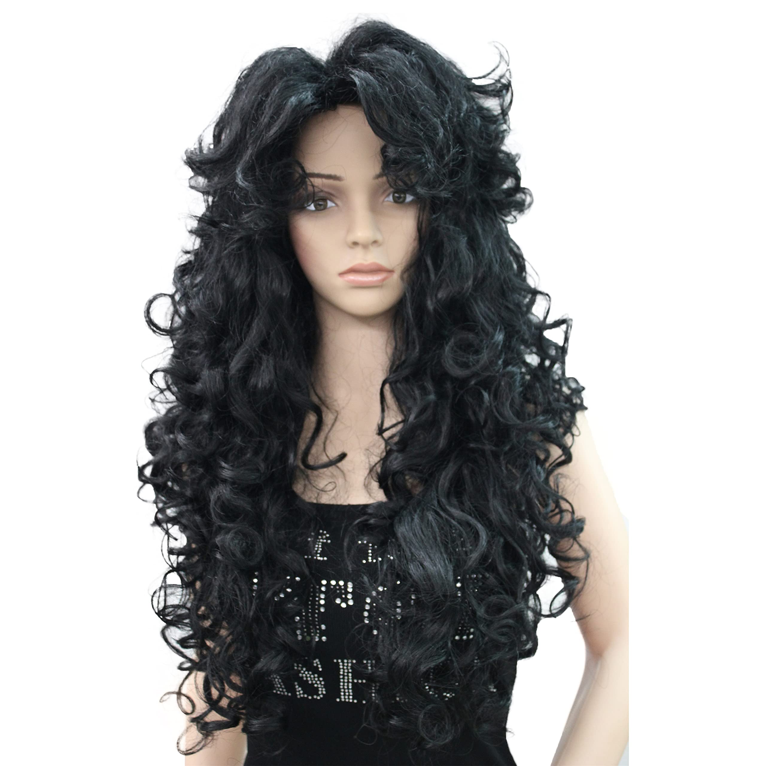 Lydell 28'' Women Long Curly Wigs Soft Layered Hair Synthetic Full Wigs (Black)