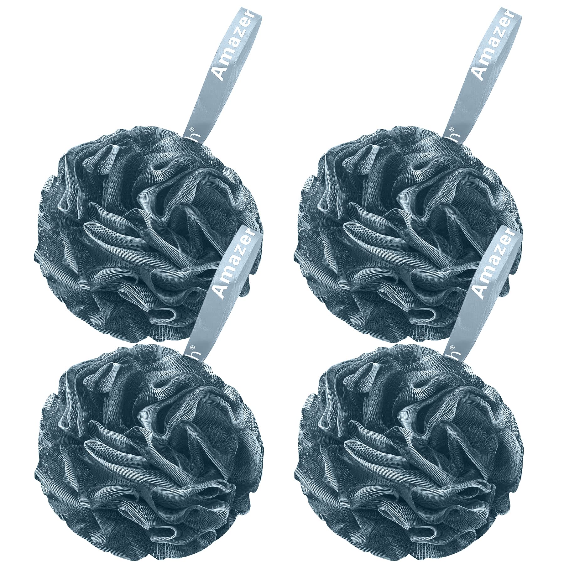 Amazerbath Bath Shower Loofah Sponge 60G/Pcs Bath Sponges For Men Exfoliating- Set Of 4 Indigo