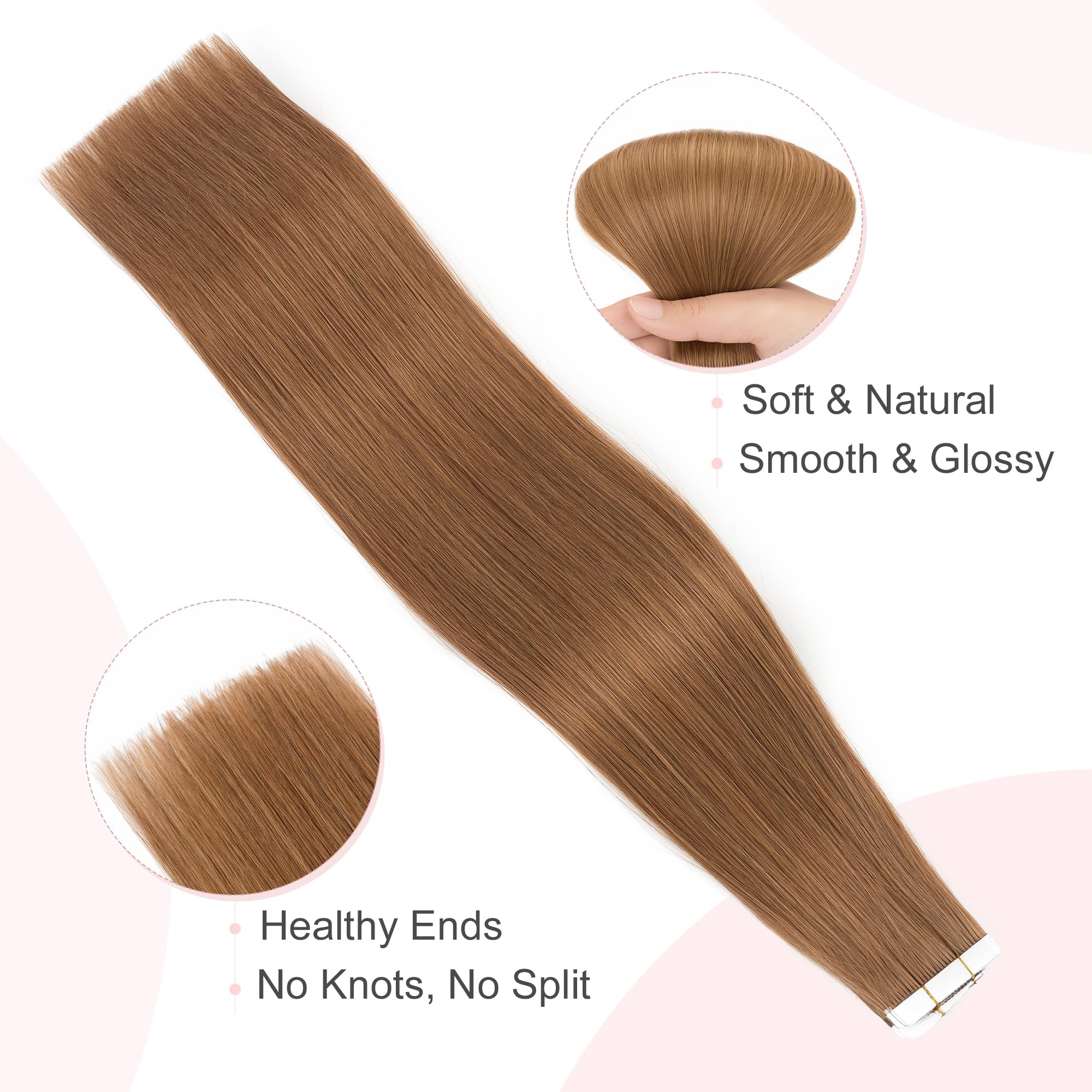 SEGO Tape In Hair Extensions Human Hair Light Brown 18 Inch New Upgrade Pro Remy Hair Longer Lifespan Double Weft Invisible Tape