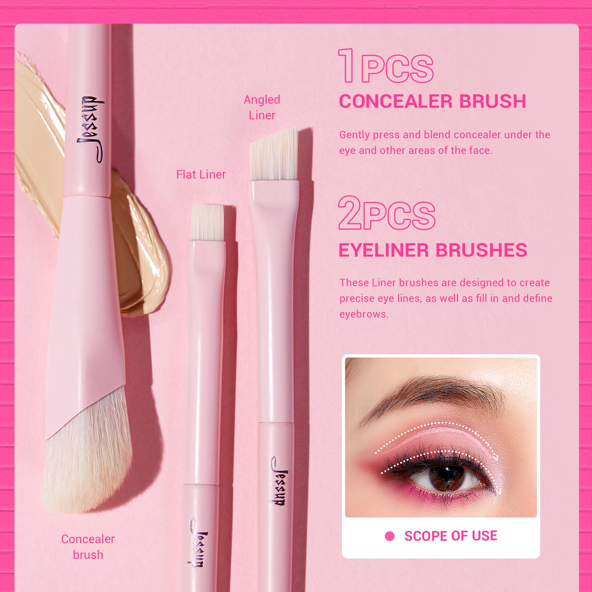 Jessup Eyeshadow Brush Set 10Pcs Pink Eye Makeup Brushes concealer Brush Premium Synthetic Eye Shadow Eyeliner Smudge crease Ble