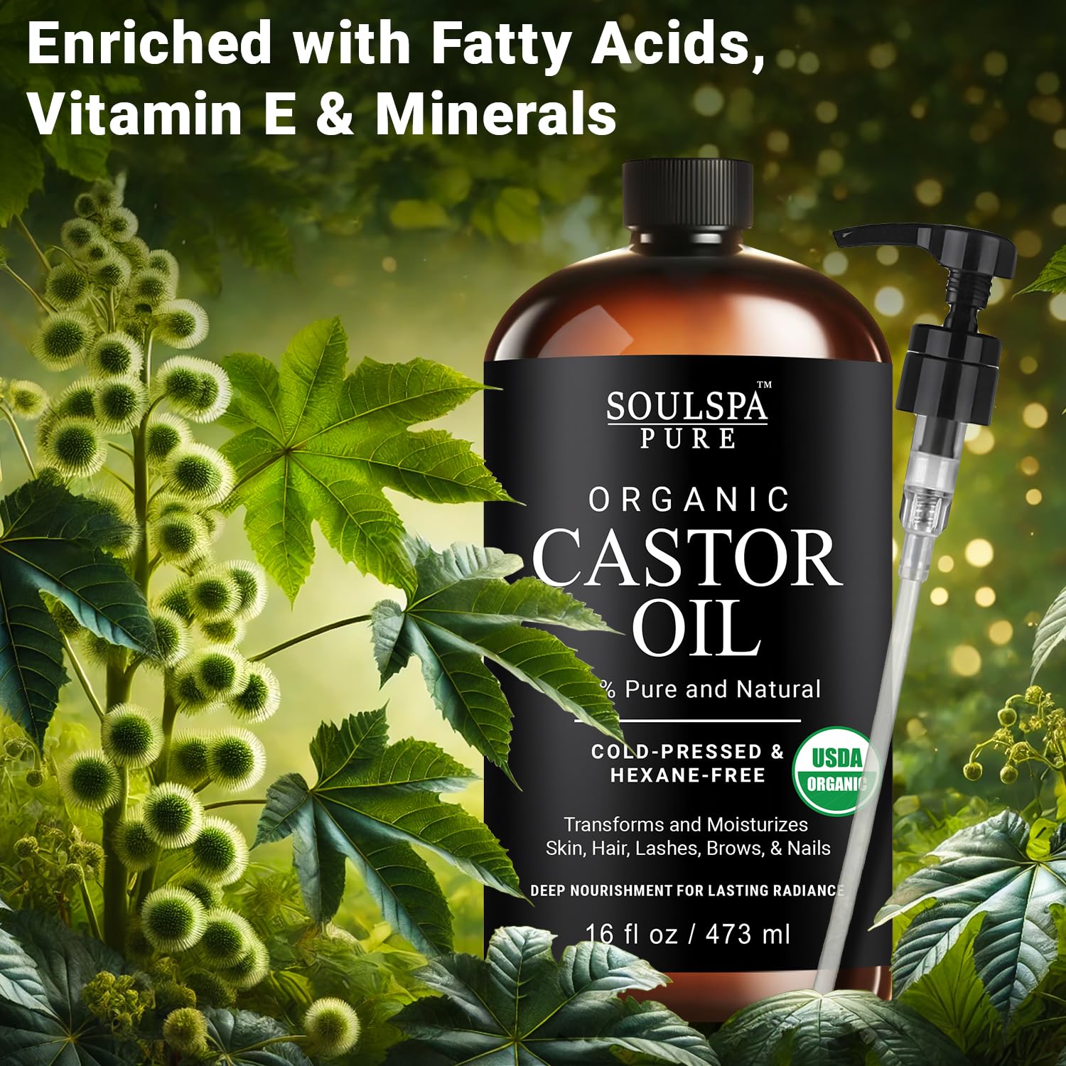 Organic Castor Oil Glass Bottle For Hair Growth, Face, Scalp, Skin | Usda Certified | 100% Pure Castor Oil Organic Cold Pressed