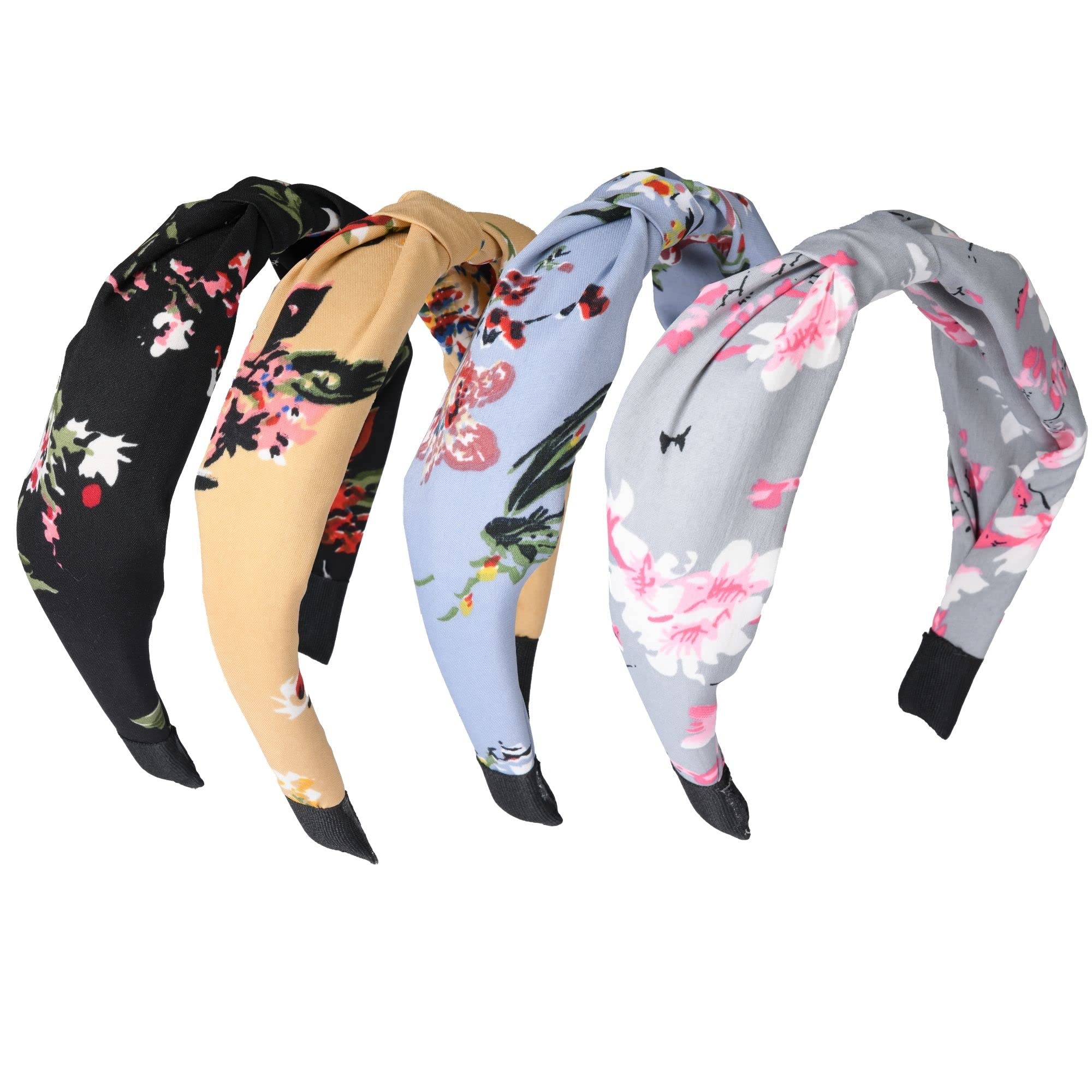 Floral Knot Headband Set For Women & Girls  Stylish Printed Fabric Hairbands, Soft Comfortable Wide Headbands For Daily Wear, P