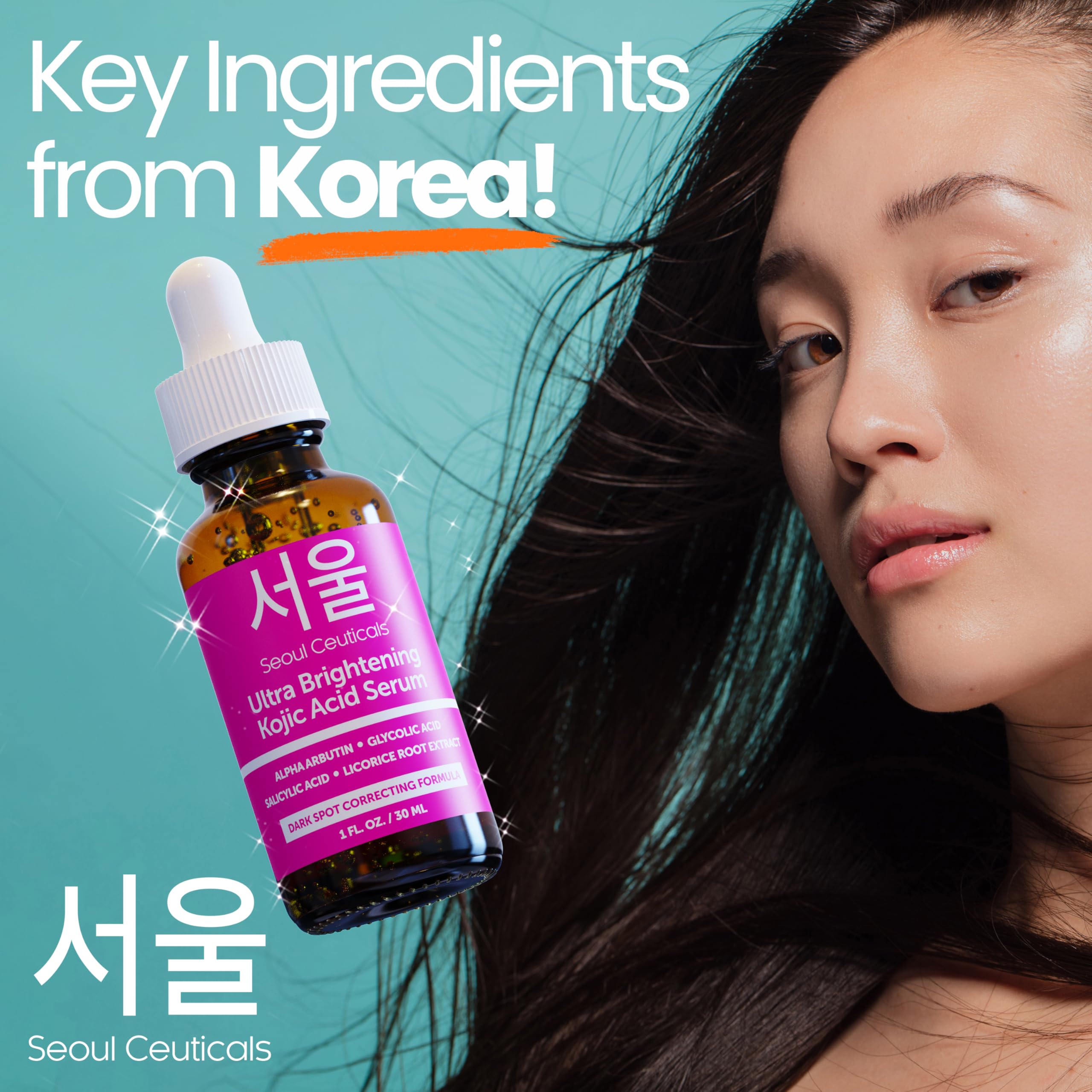SeoulCeuticals Kojic Acid Serum - Dark Spot Remover with Alpha Arbutin & Glycolic Acid, 1 Fl Oz