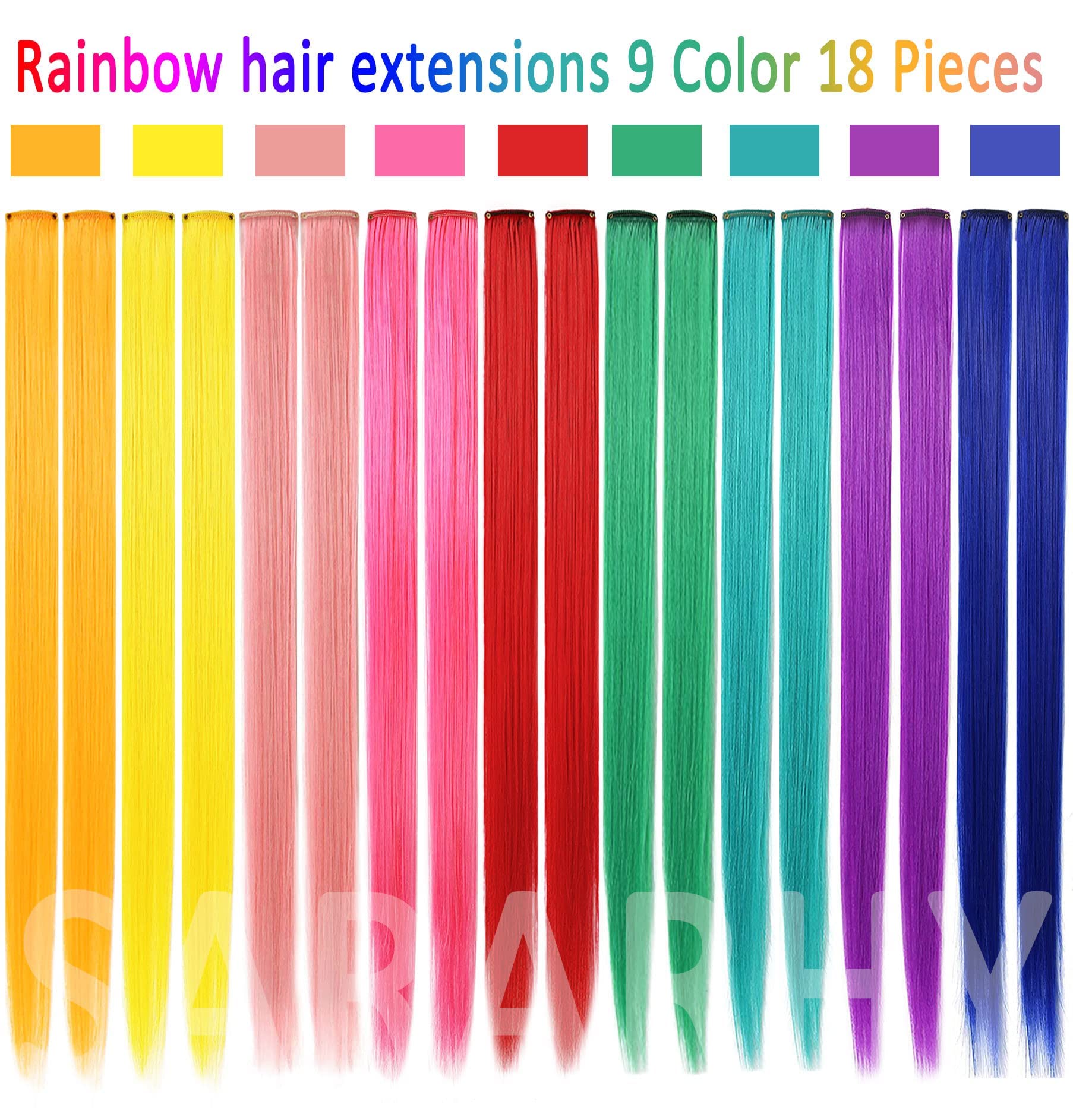 SARARHY 9 Color 18 PCS Multicolored Hair Extensions clip in Kids Highlights 21inch Straight Colored Hair Extension Clip In For G
