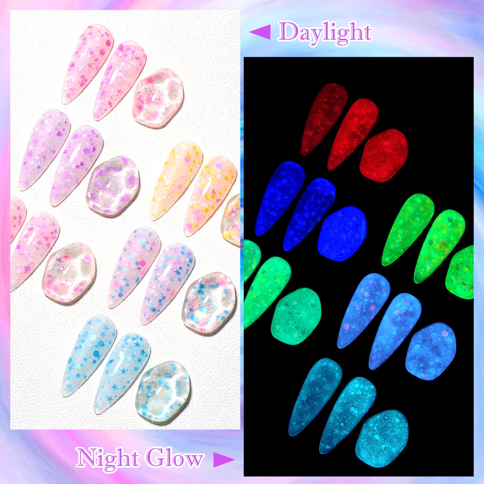 Meet Across Glow In The Dark Gel Nail Polish, Luminous Nail Gel Polish Set With Nail Brush, Glow Effect Gel Nail Polish Within D