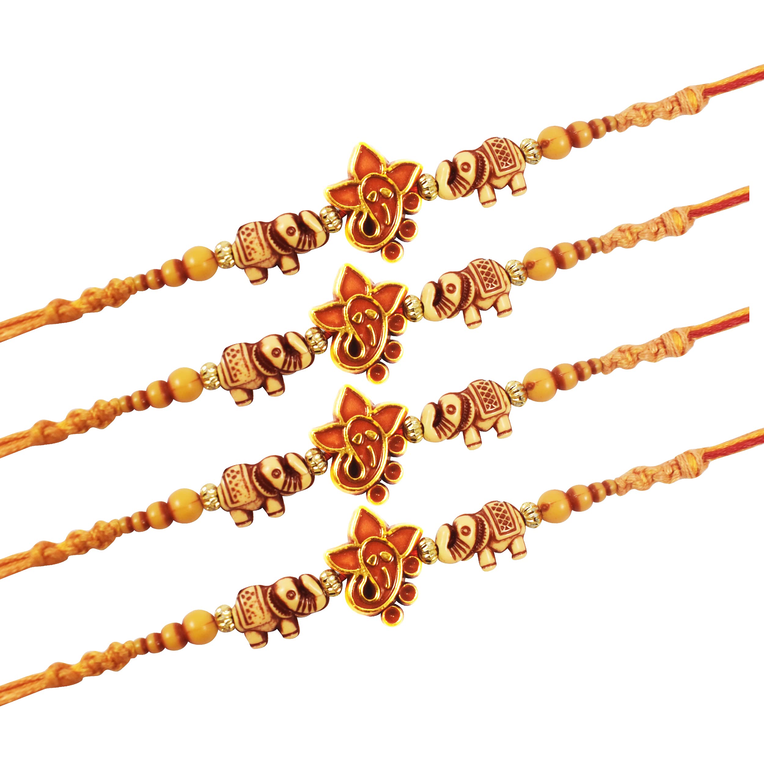 Urvi Creations Set Of 4Wooden Ganesh Rakhi For Brother Bhaiya Bhai Kids Rakhi Gift For Rakshabandhan