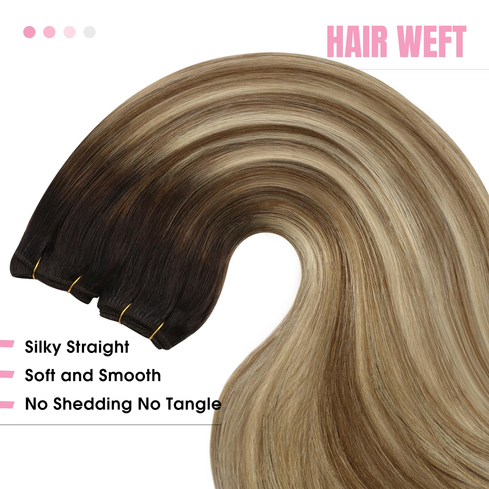 YoungSee Weft Hair Extensions Human Hair Brown Balayage Human Hair Extensions Sew in Darkest Brown to Brown with Blonde Balayage
