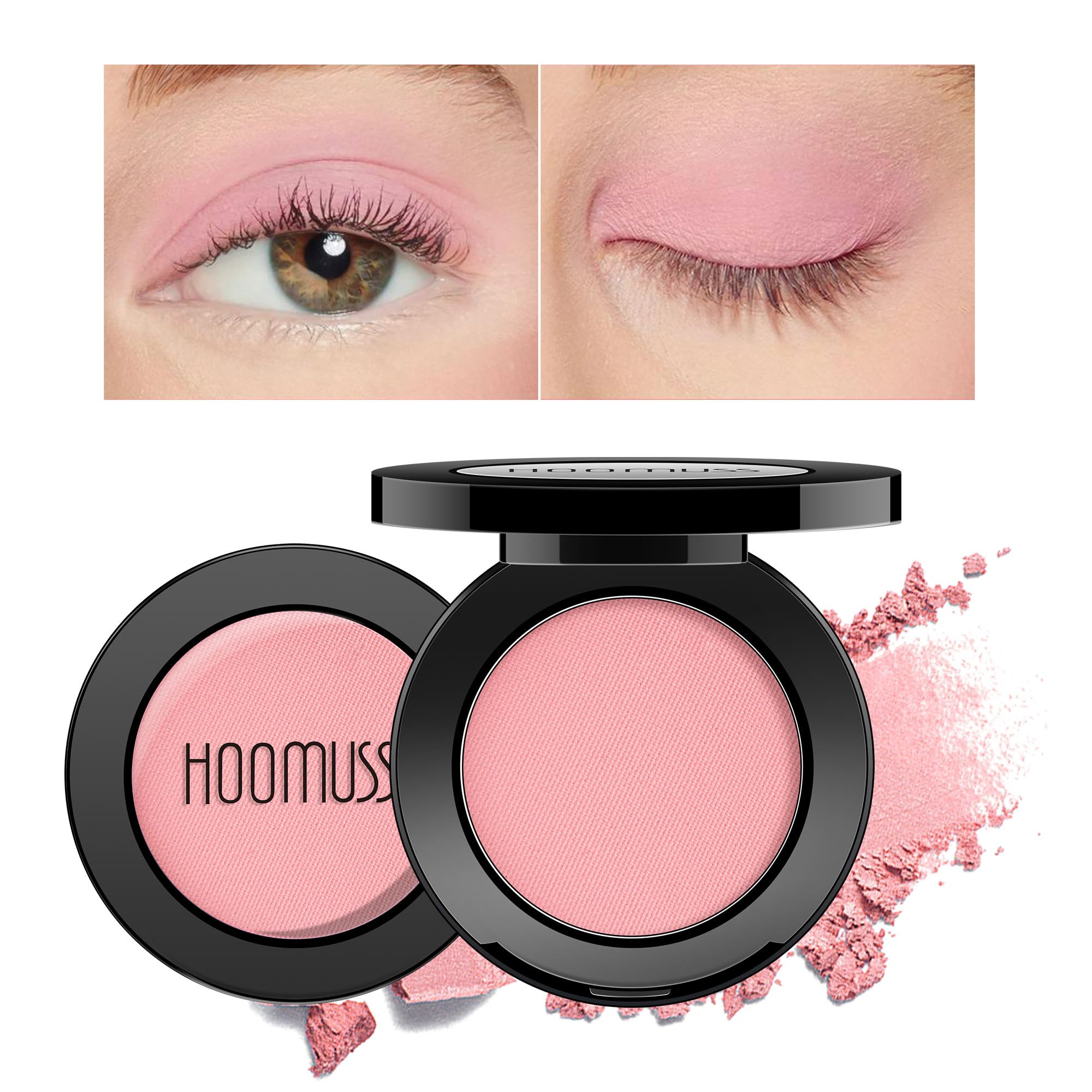 HOOMUSS Single Pink Eyeshadow Matte, Handmade Pressed Eyeshadow Palette Long Lasting With No Creasing, Intense Color Pigmented P