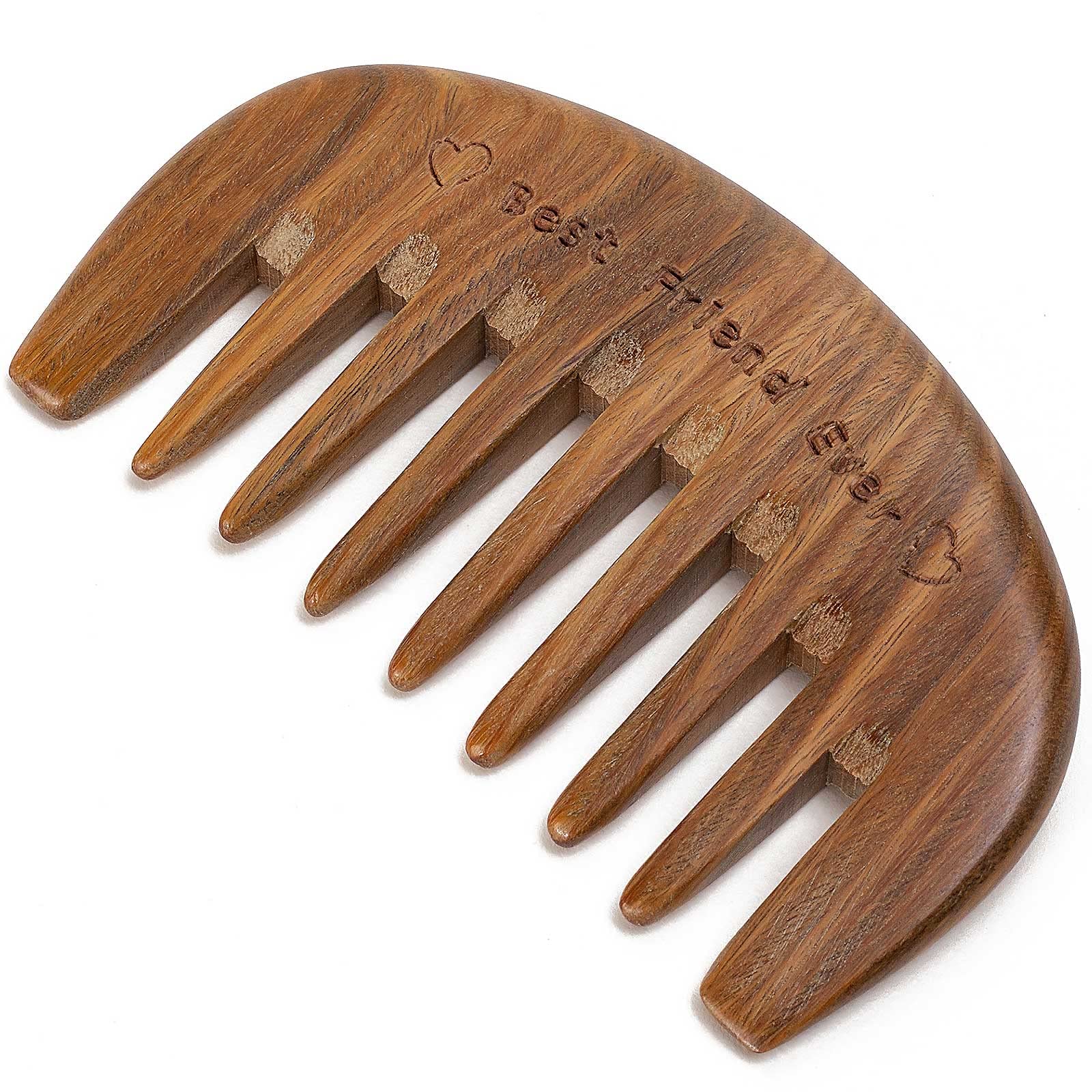 Moreinday Green Sandalwood Comb, Wide Tooth Comb for Women and Men, Detangling Comb, Hair Comb, Best Friend Ever Engraved, Porta