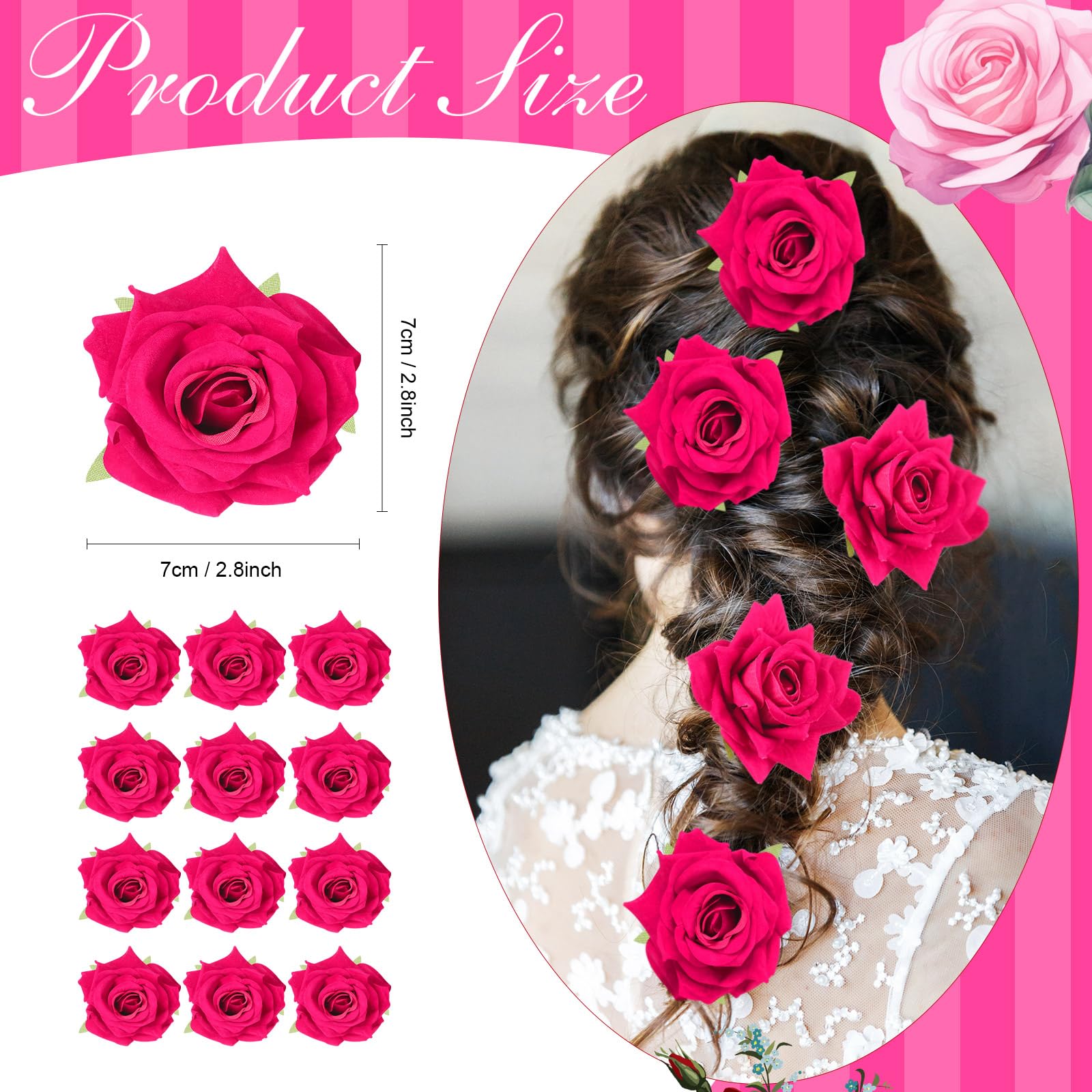 Yilloog 12 Pack Rose Hair Clip Flower 2.8 ' ' Hairpin Floral Brooch Floral Hairclips Mexican Flowers Hairpin Party Supplies for