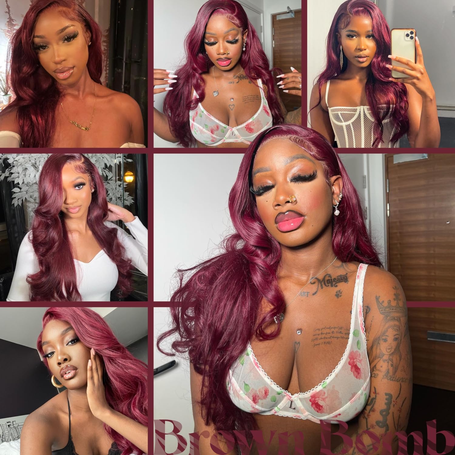 BrownBomb Burgundy Lace Front Wigs 99j Burgundy Synthetic Lace Front Wig Pre Plucked Ready to Wear Glueless Wigs, 13X5X1 Body Wa