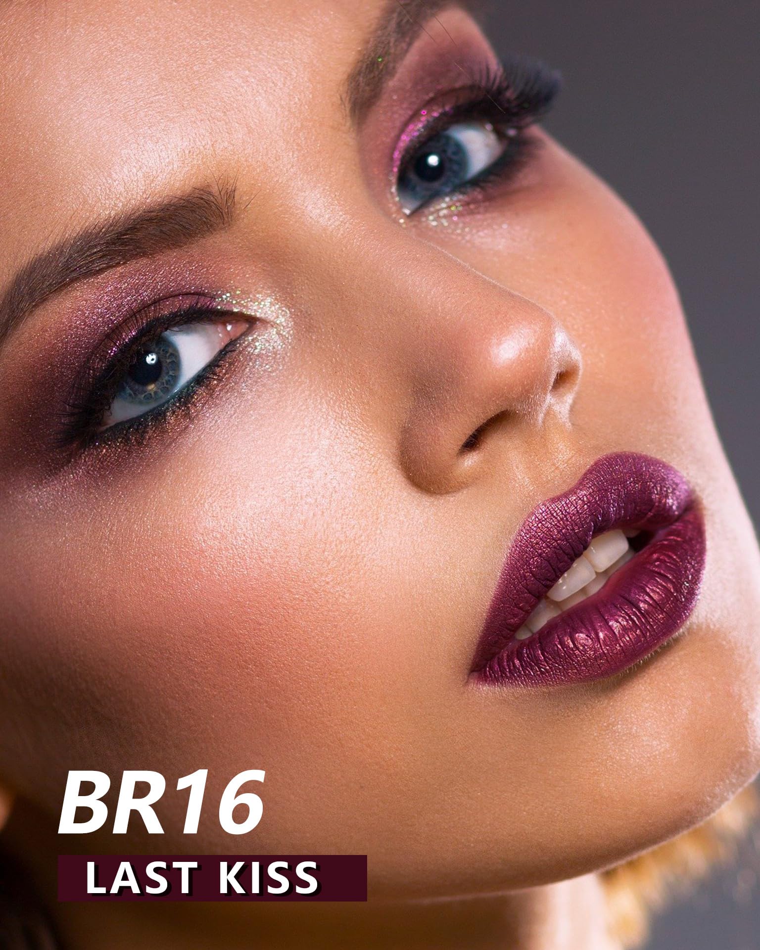 MAKI YIKA Metallic Dark Purple Lipstick, Long Lasting, No Smudge, 1 oz, BR16 Last Kiss