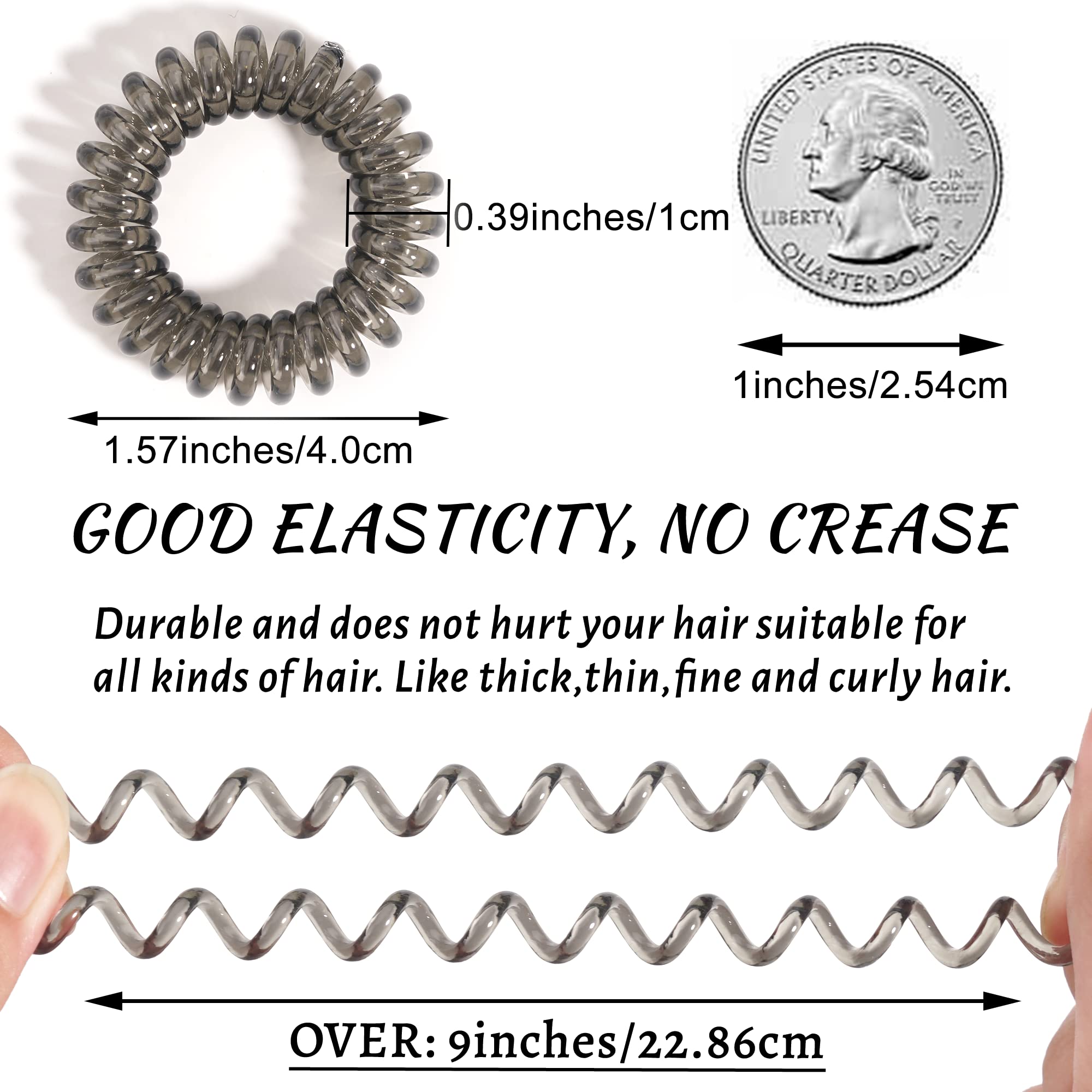 Transparent Spiral Hair Ties, Ded 24 Pcs No Crease Coil Hair Ties, Phone Cord Hair Ties, Ponytail Holder Hair Coils Elastic Hair