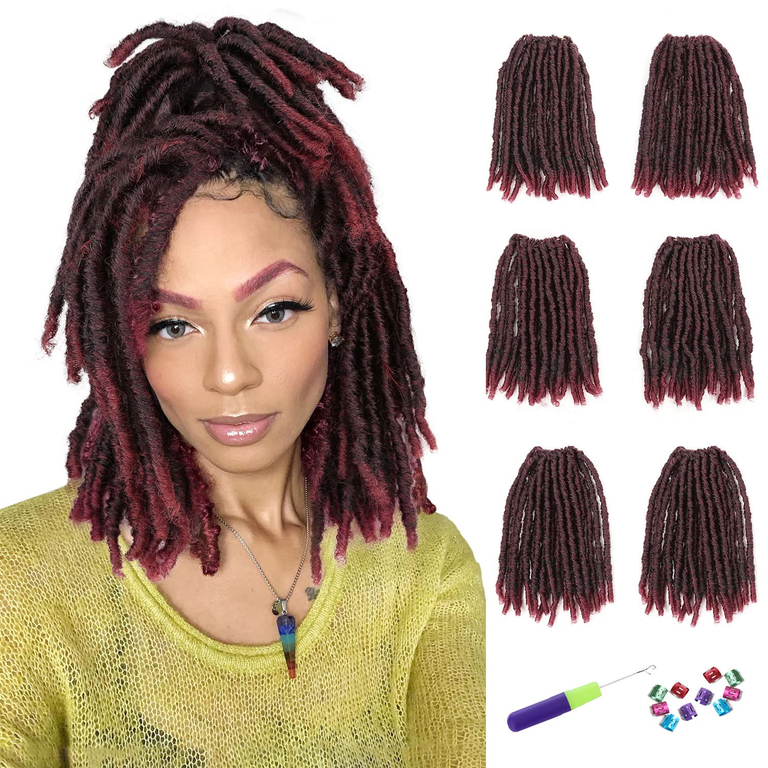 WIGNEE Crochet Hair 120 Strands Faux Locs 8 Inches Soft Locs Pre-Twisted Locs 6 Packs Pre-Looped Crochet Hair for Black Women(8 