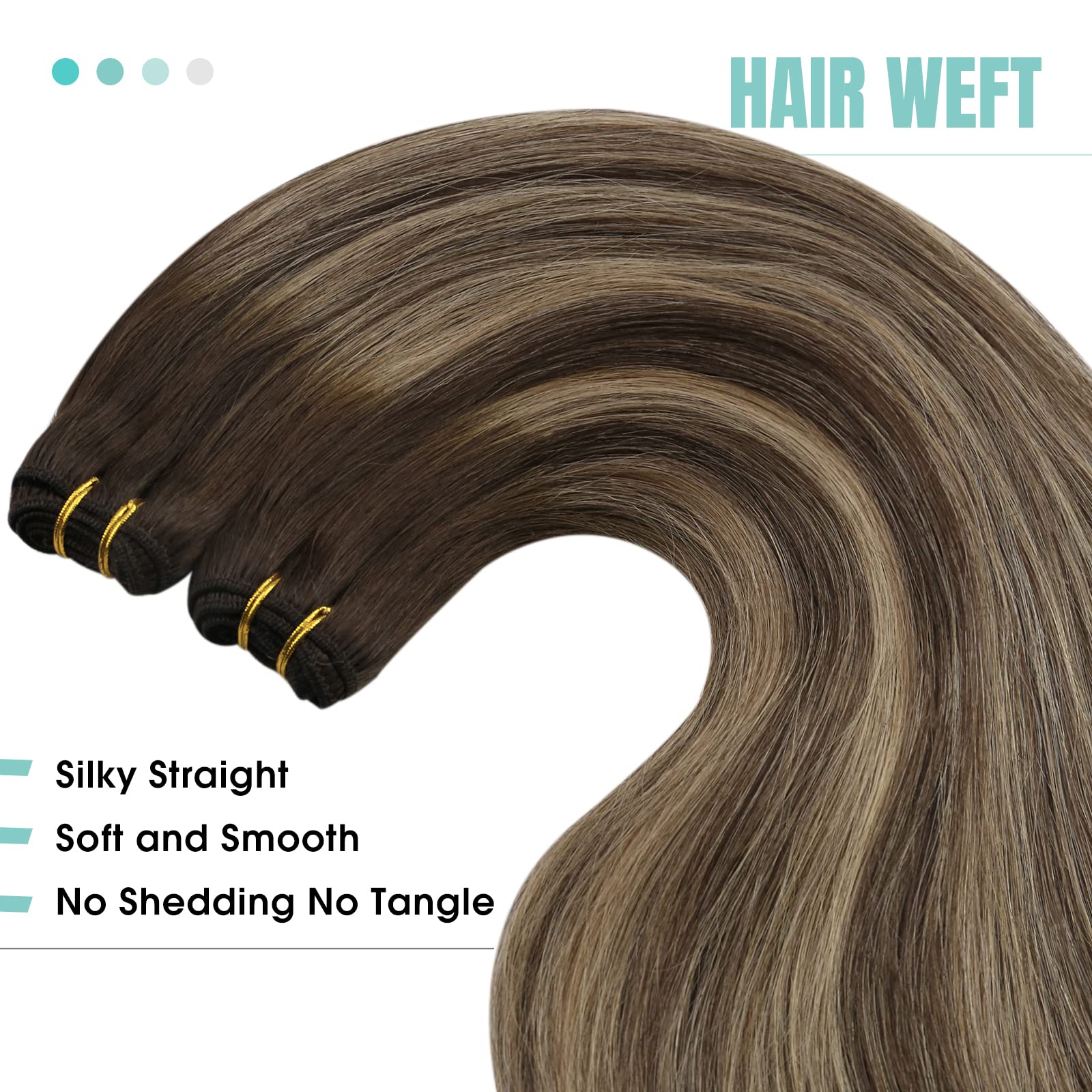 Youngsee 130G Weft Hair Extensions 24 Inch Balayage Sew In Human Hair Extensions Dark Brown Fading To Caramel Blonde Mix Brown B