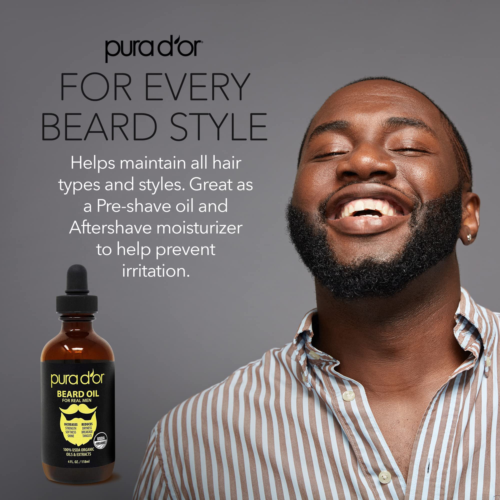 PURA D'OR 4 Oz ORGANIC Beard Softening Oil - Original Sandalwood Scent - Leave-In Conditioner, Argan & Jojoba Oil - Mustache Car