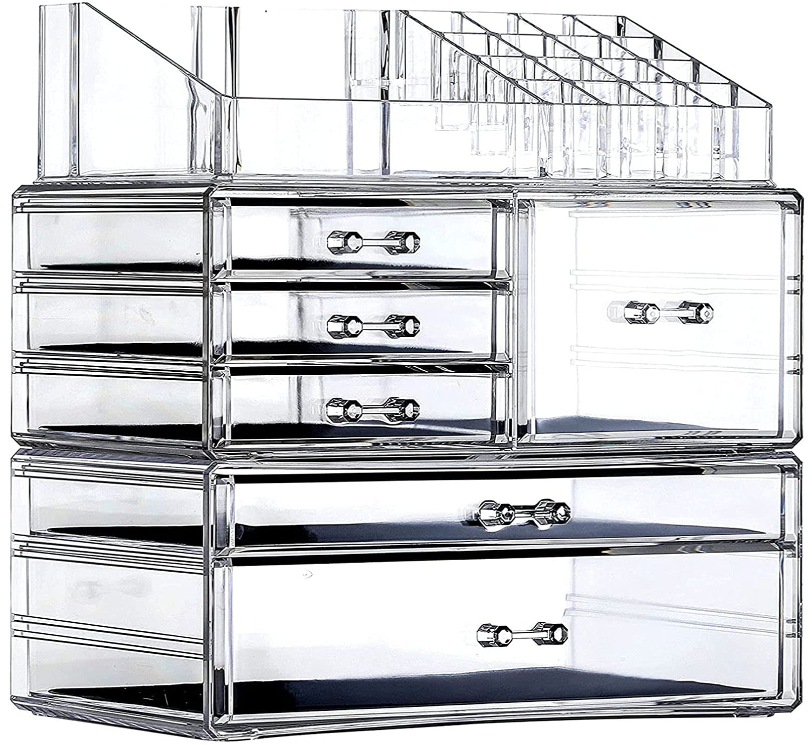 Cq Acrylic 3 Pack Clear Makeup Storage Organizer,Stackable 6 Drawers Make Up Organizers,Cute Desk Organizer For Vanity Jewelry,H