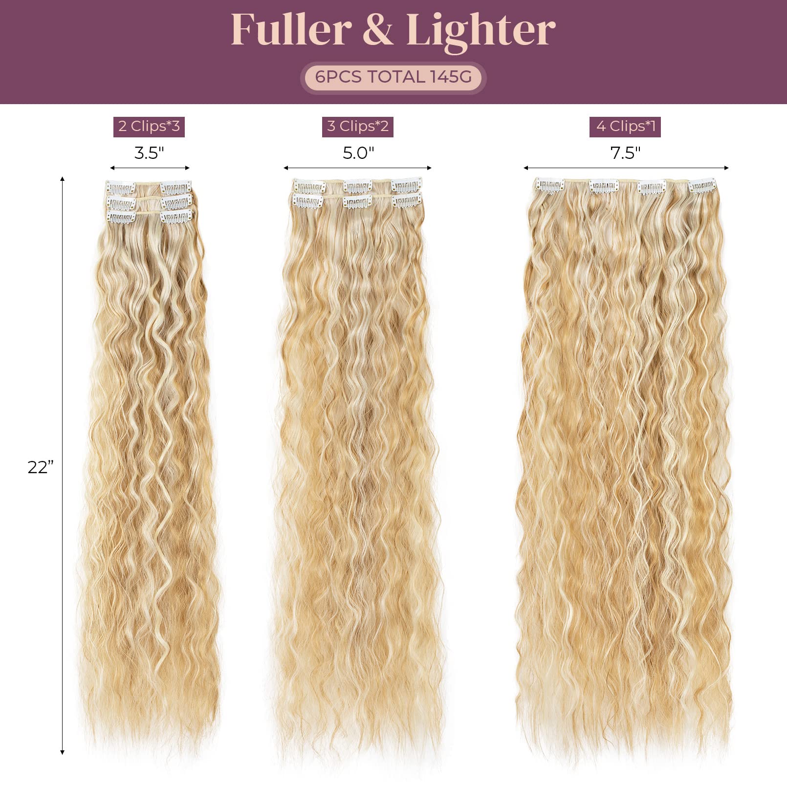 Lonai Clip In Hair Extensions, 6Pcs Curly 24'' Long Synthetic Clip On Hairpiece For Women Dark Blonde With Highlights