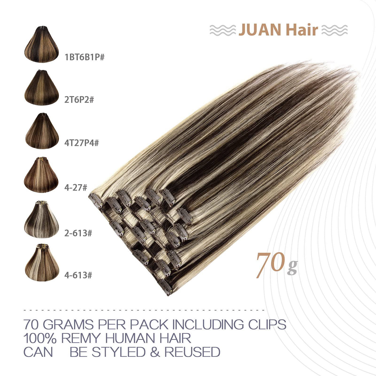Aison 15 Inch Clip in Hair Extensions 70G Dark Brown to Blonde 100% Remy Human Hair Soft Silky Straight for Fashion Women 7pcs 1