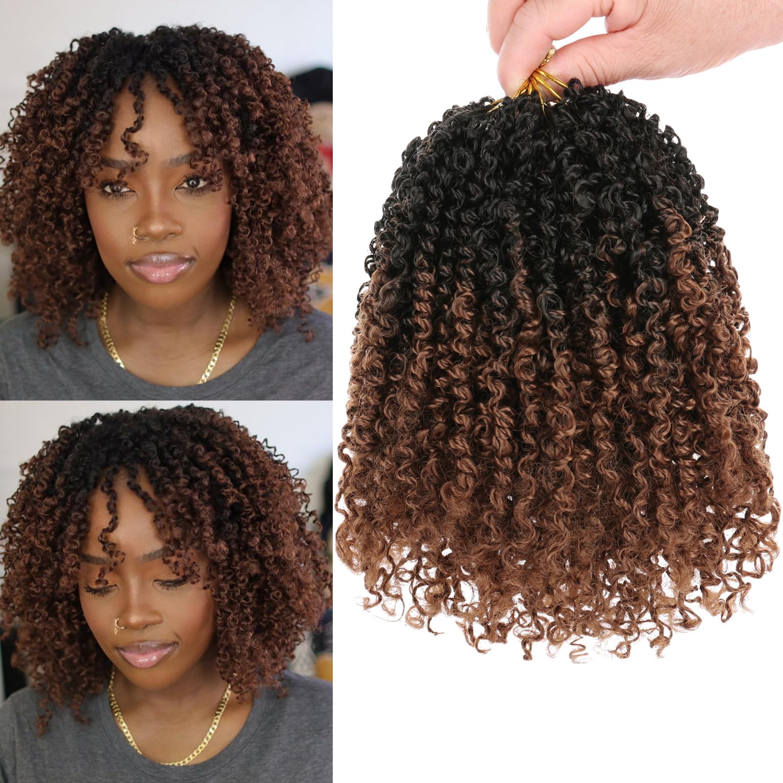 Unionbeauty 8 Inch Pre-looped Yanky Twist Crochet Hair 8Packs 30 Strands/PCS Pre-twisted Passion Twist Crochet Hair Micro Spring