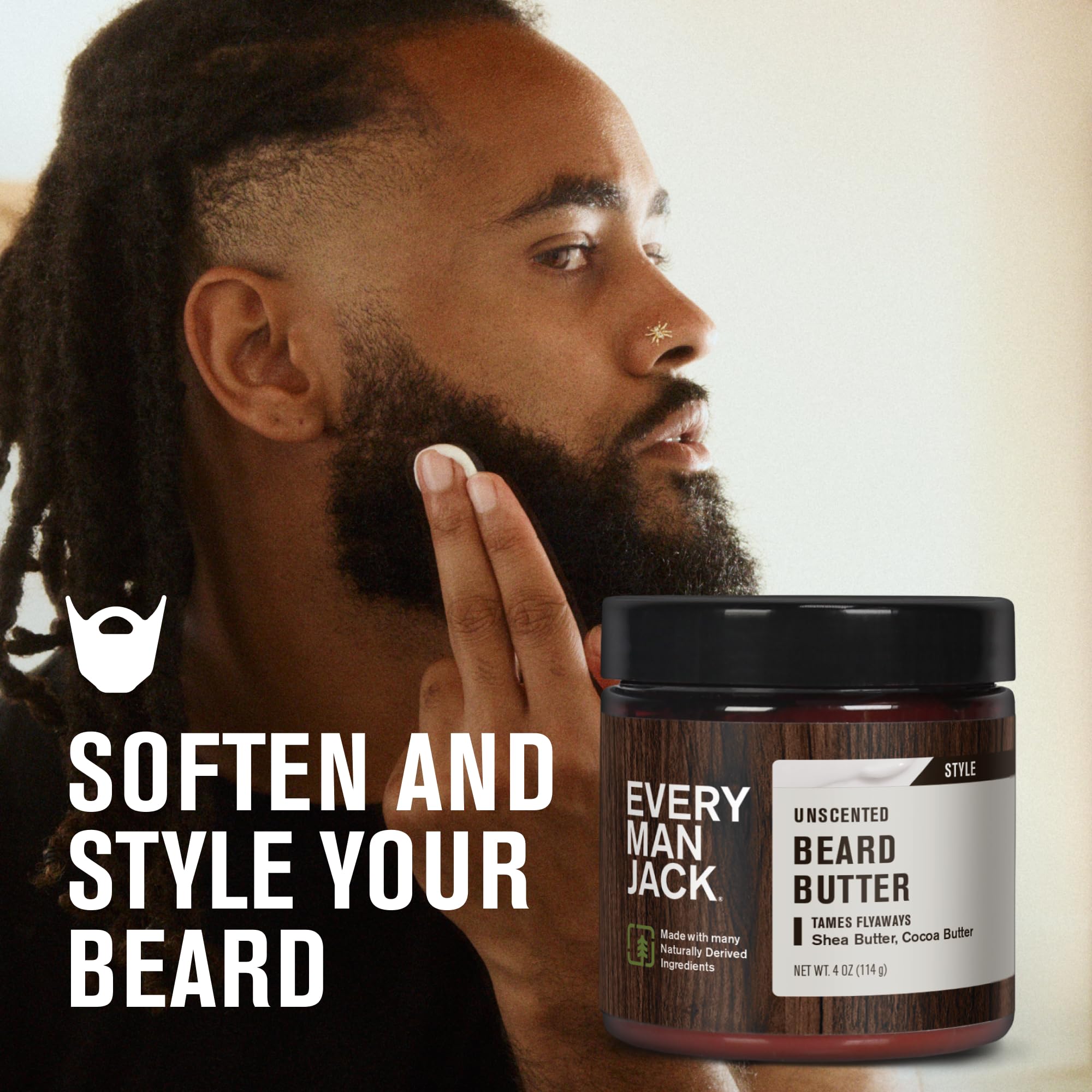 Every Man Jack Unscented Beard Butter - Fragrance Free For Sensitive Skin - Rejuvenates, Hydrates, And Styles Dry, Unruly Beards