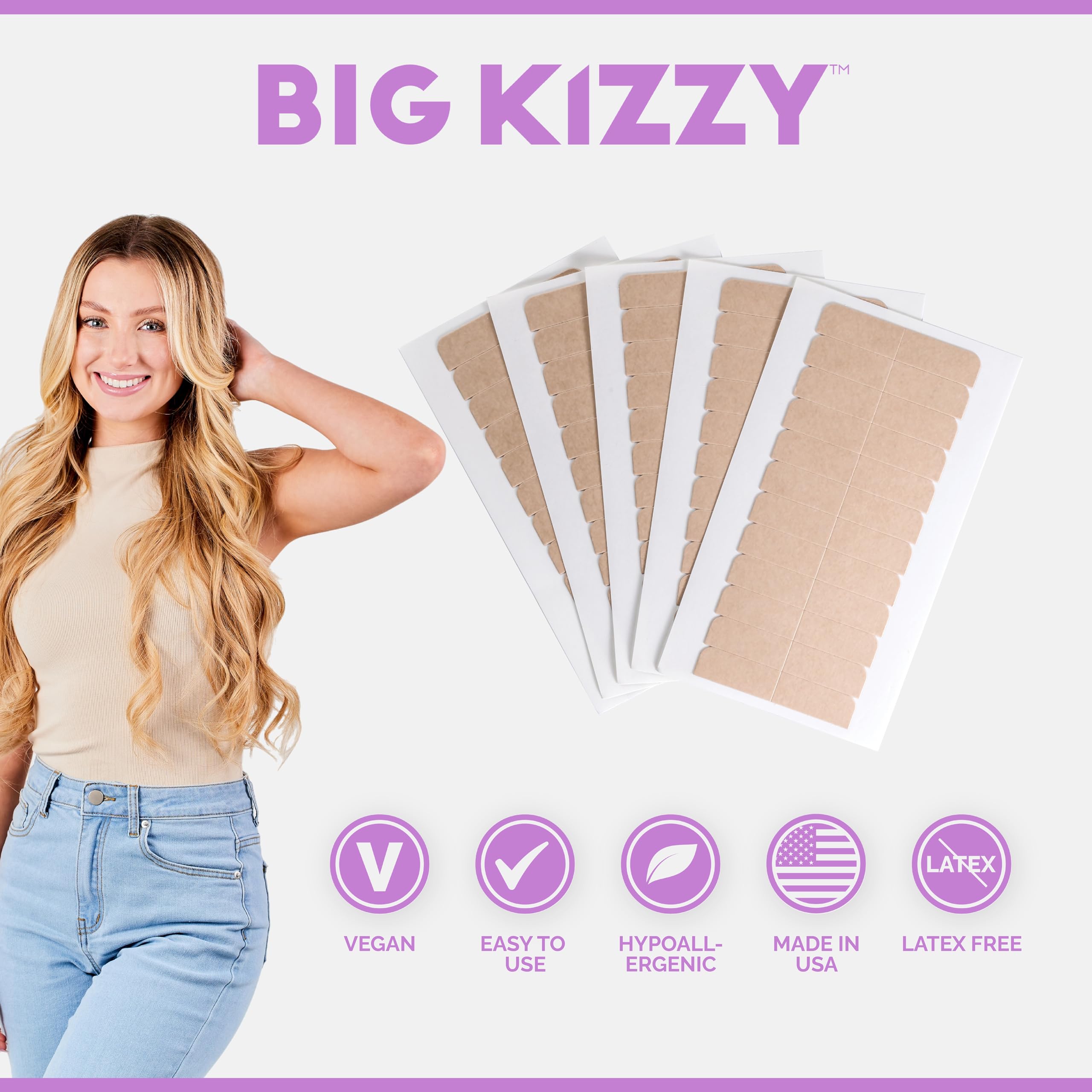 Big Kizzy Hair Extensions Tape - Regular Hold - Fits Most Tape In Hair Extensions, 4Cm X .8Cm Tape For Extensions, Professional