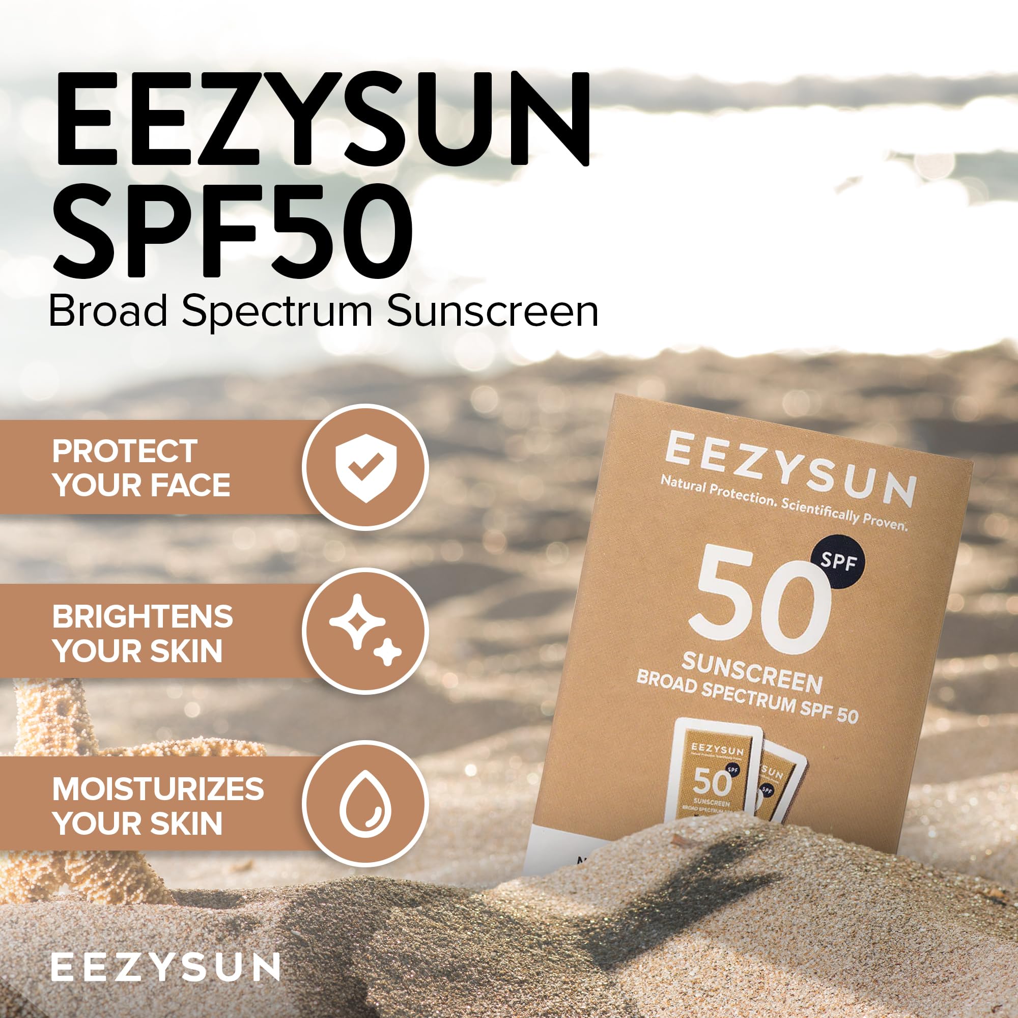 EEZYSUN Mineral SPF 50 Travel Size Sunscreen Snap Packets | Infused with Aloe Vera | Vegan & Reef-Safe | Broad Spectrum, Non-Oil