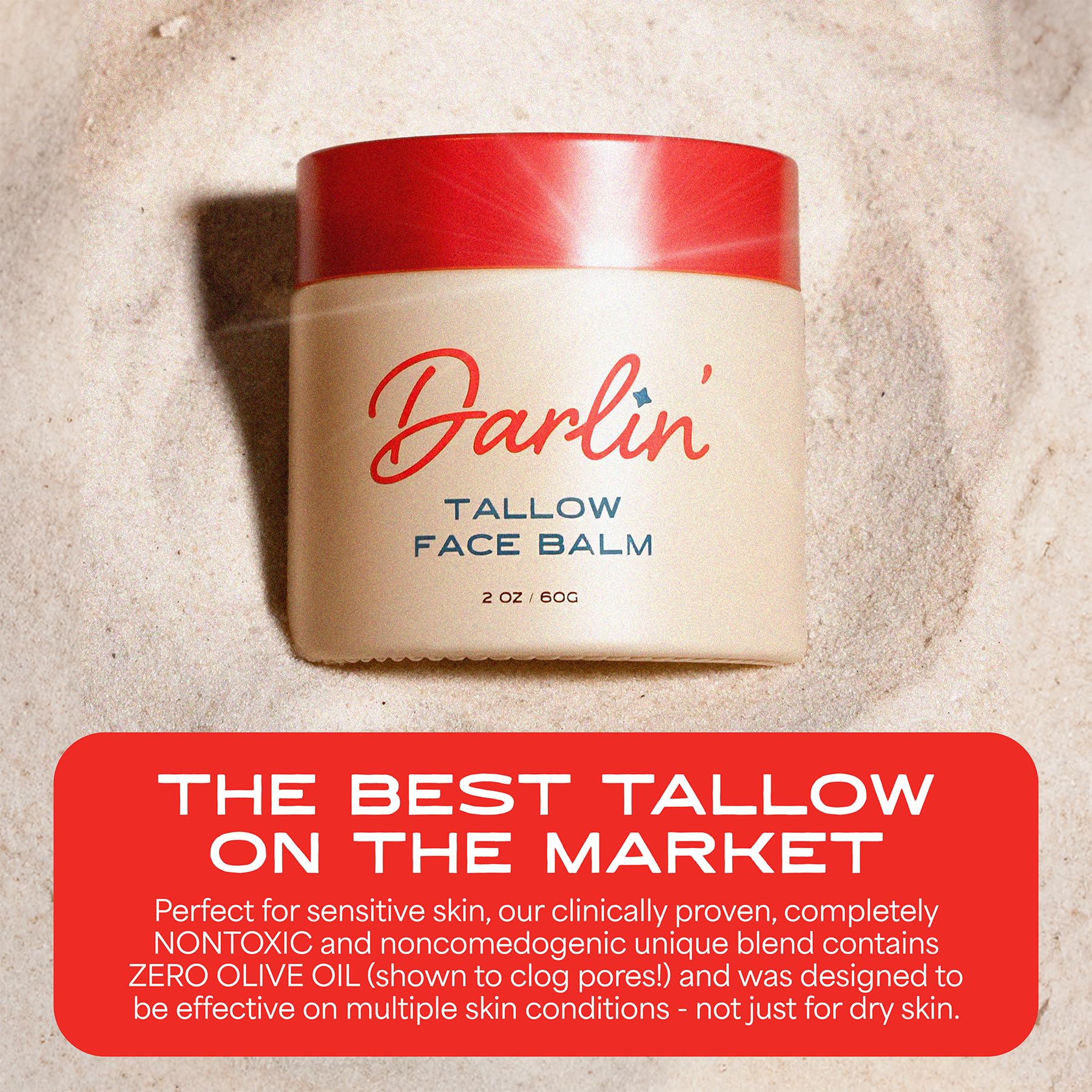 Darlin' Skincare Tallow Face Balm Moisturizer, Organic Grass-Fed Beef Tallow For Glowy Skin, Luxury Nontoxic Clean Beauty For Ac