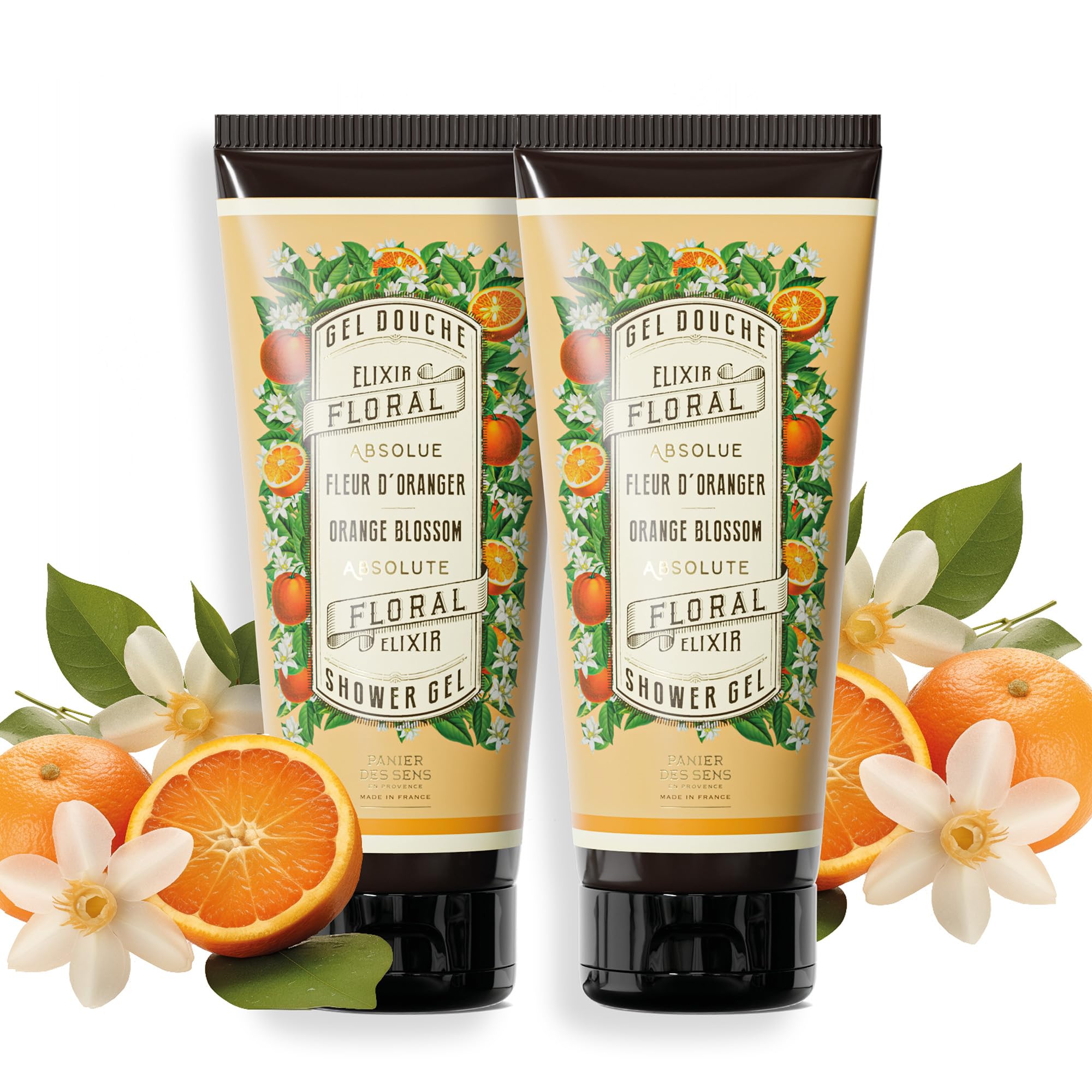 Panier des Sens - Duo Orange Blossom Moisturizing Body Wash for Women & Men - Gentle Shower Gel with 95% Natural Ingredients for