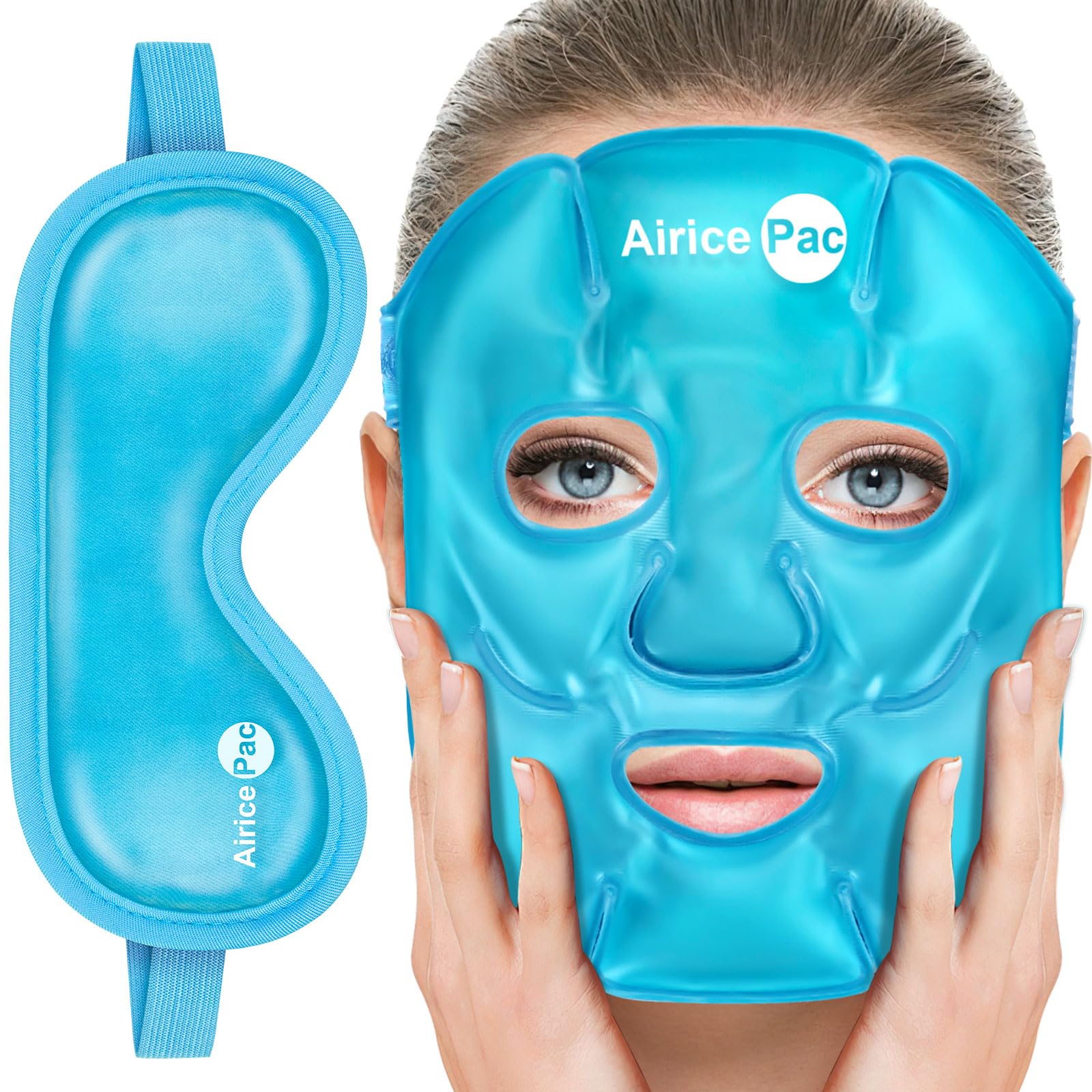 AiricePac Colding Ice Face Mask and Cooling Eye Mask for Puffy Eyes & Migraine Relief, Gel Eye Mask, Cool Face Masks for Dark Ci