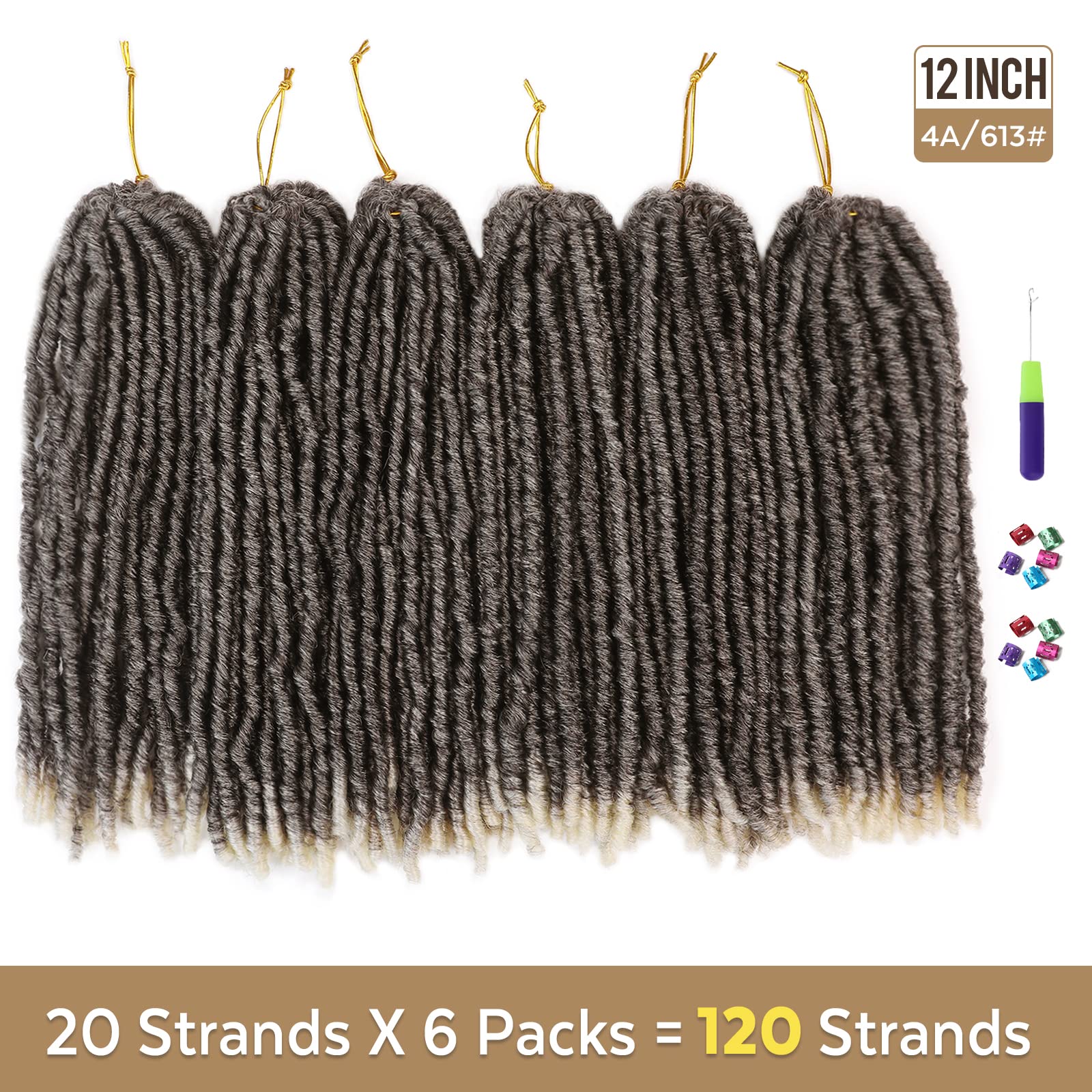 Wignee 120 Strands Faux Locs Crochet Hair 12 Inches Short Faux Locs Pre-Looped Soft Locs Dreadlock Crochet Hair 6 Packs Pre-Twis