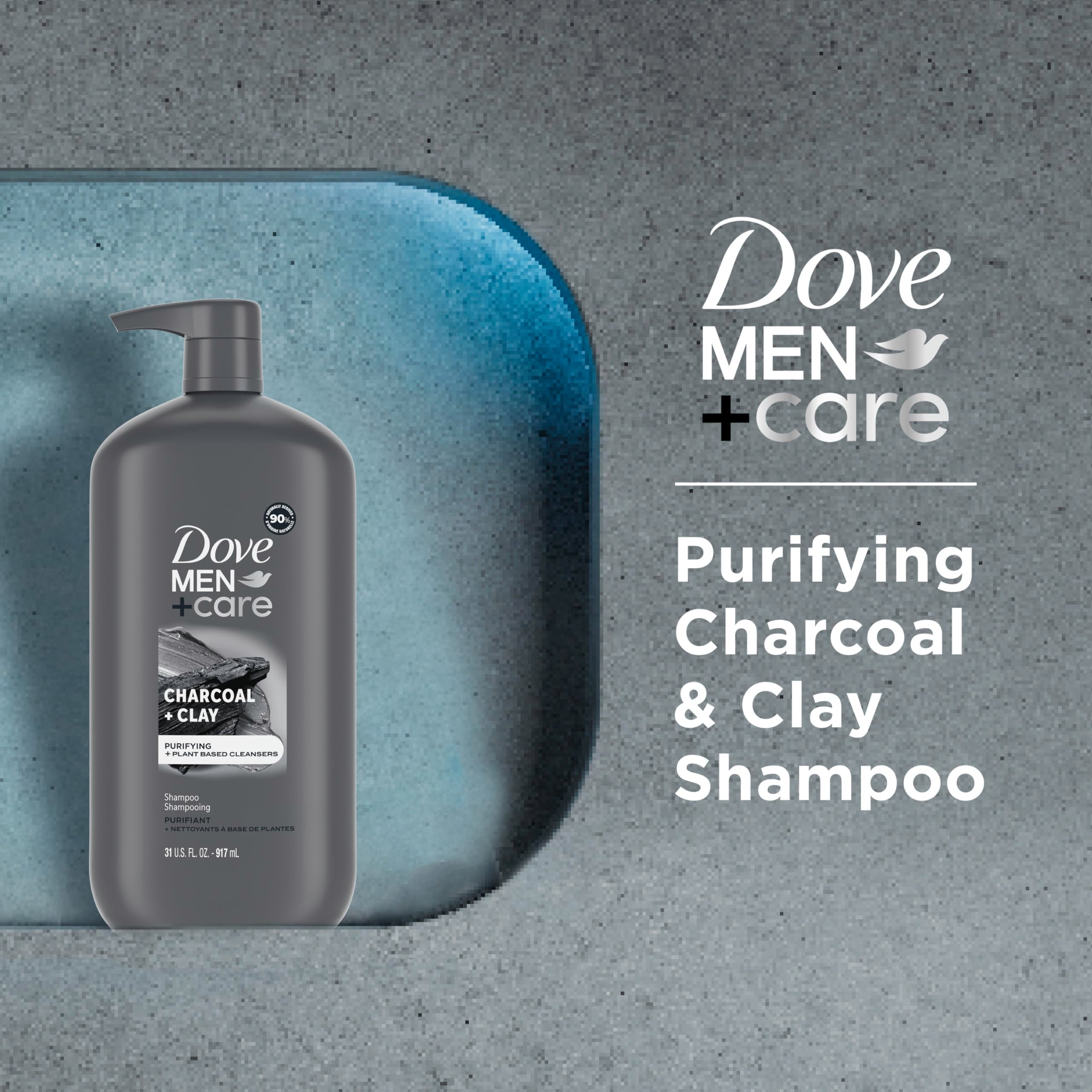 Dove Men+Care Dv M Sh Charcoal Pump Purifying Shampoo Charcoal + Clay For Stronger, More Resilient Hair, With Plant-Based Cleans