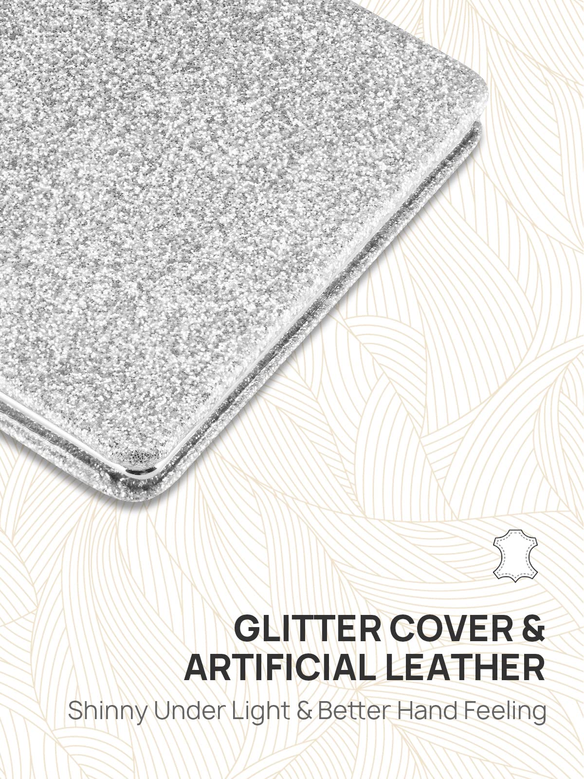Omiro Compact Mirror, Glitter Pu Leather 1X/3X Magnification, Ultra Portable For Purses, 2.4'' W X 3.4'' L (Silver)