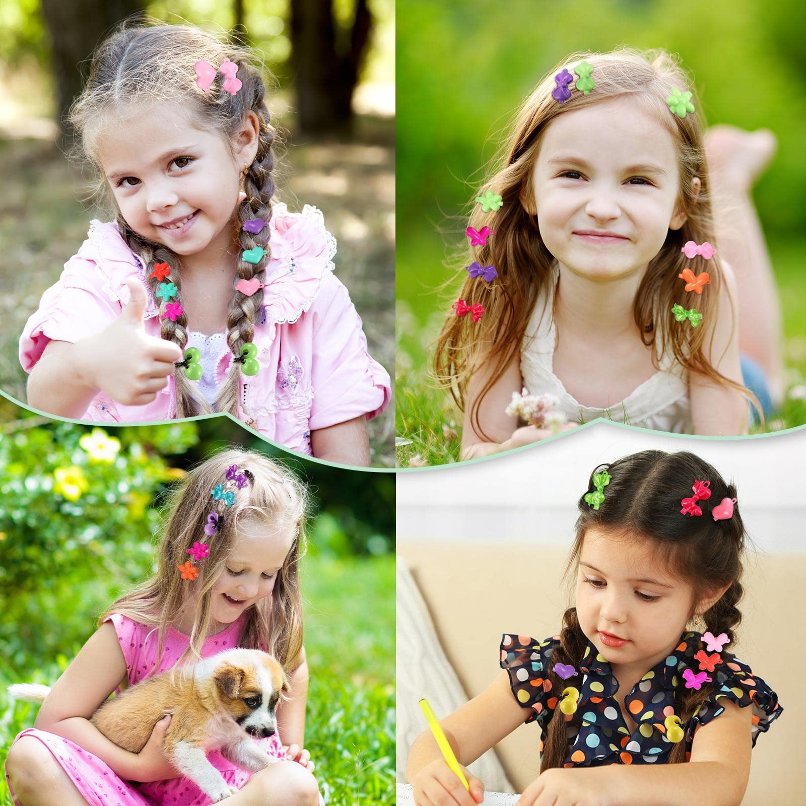 60 Pcs Hair Accessories Set - Plastic Self Hinged Barrettes, Elastic Ponytail Holders, Assorted Hair Clips For Girls And Toddler