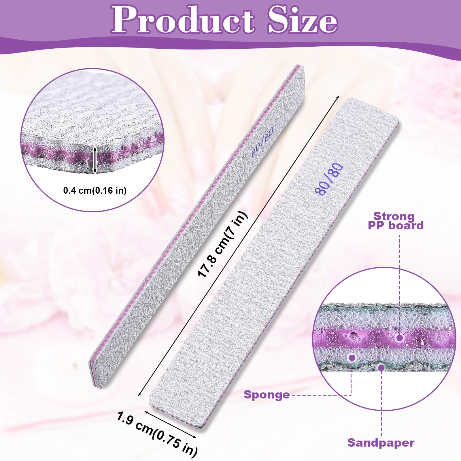 Xinnun 150 Pcs Nail Files 80/80 Grit Double Sides Professional Reusable Emery Board Nail Files For Acrylic Nails Manicure Tools