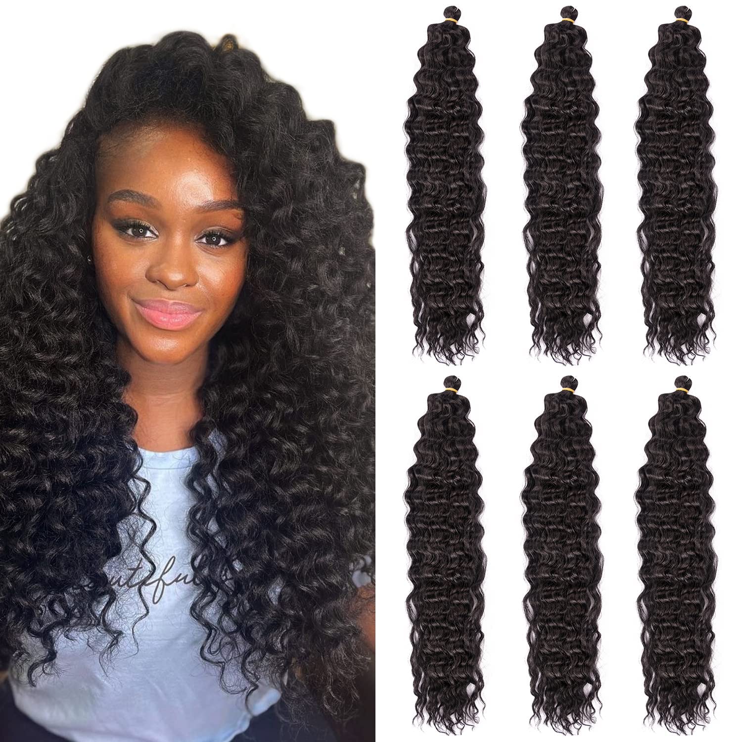 MAYSA Ocean Wave Crochet Hair 22inch Curly Crochet Hair Extensions 6Packs Soft Synthetic Wavy Crochet Hair Extensions for Women