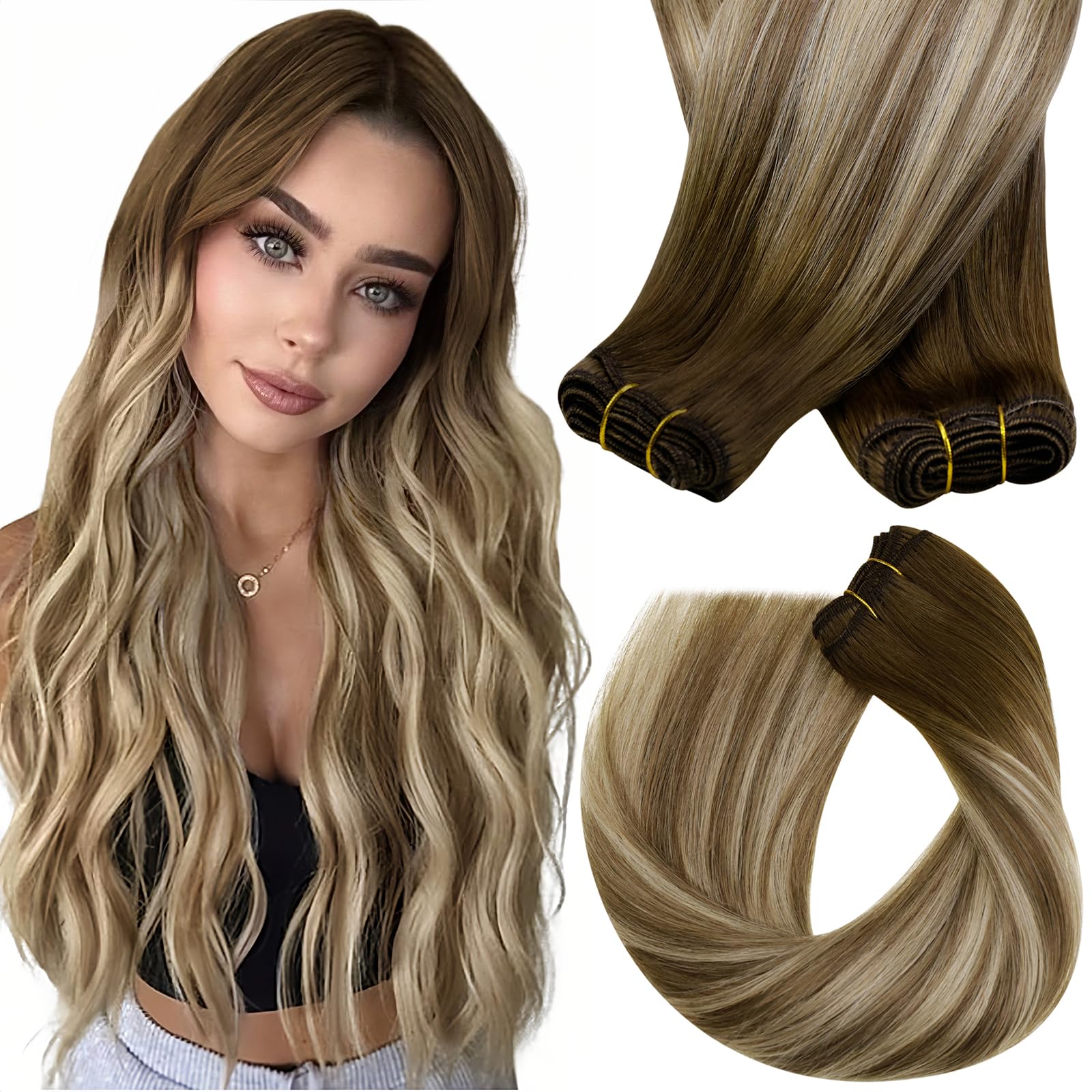 Sunny Hair Weft Hair Extensions Human Hair Balayage Sew in Hair Extensions Ombre Brown Human Hair Weft Extensions Dark Brown Omb