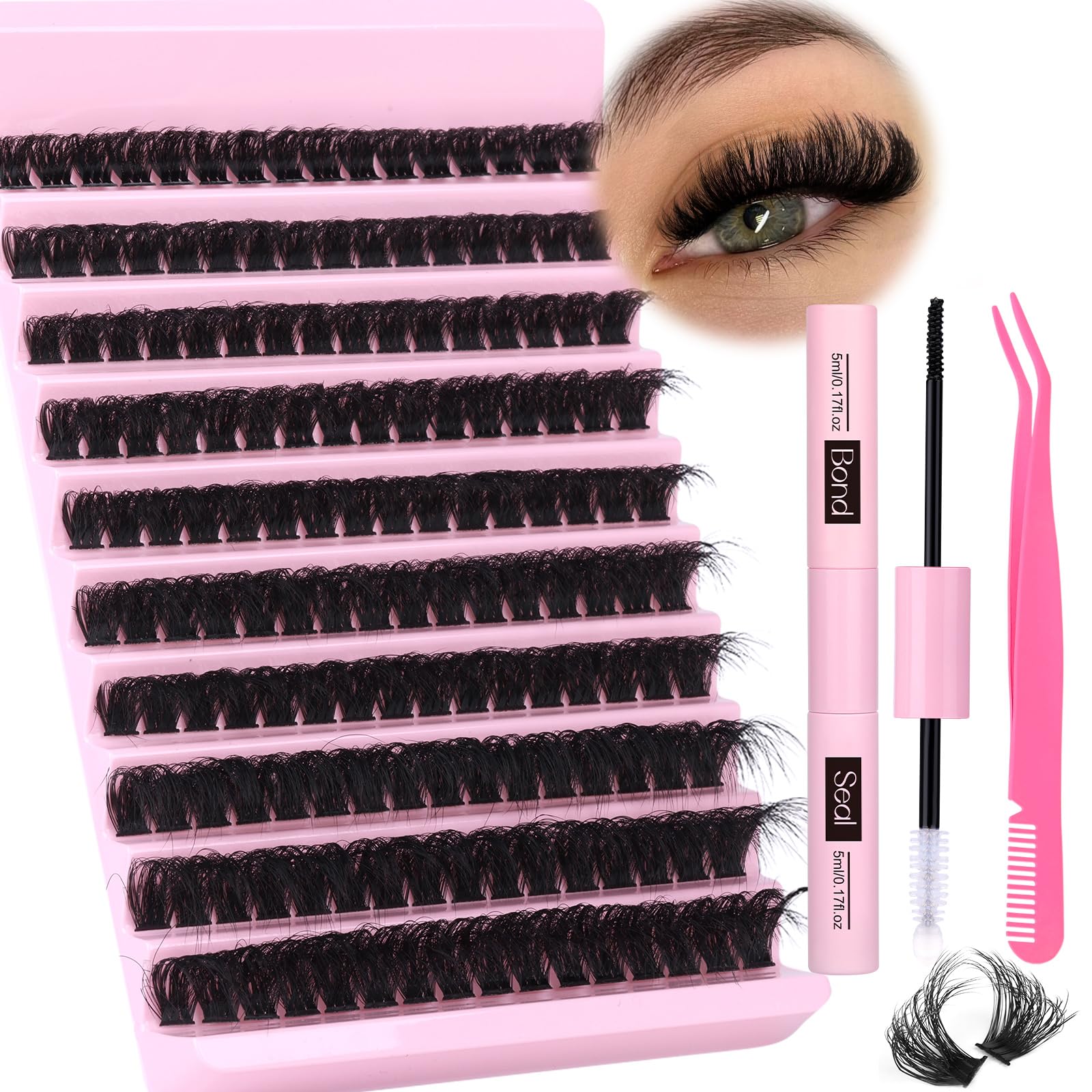 Fluffy Lashes Extension Kit 20MM Mink Lashes Clusters 120D Thick Individual Lashes with Lash Bond and Seal and Applicator Thick 