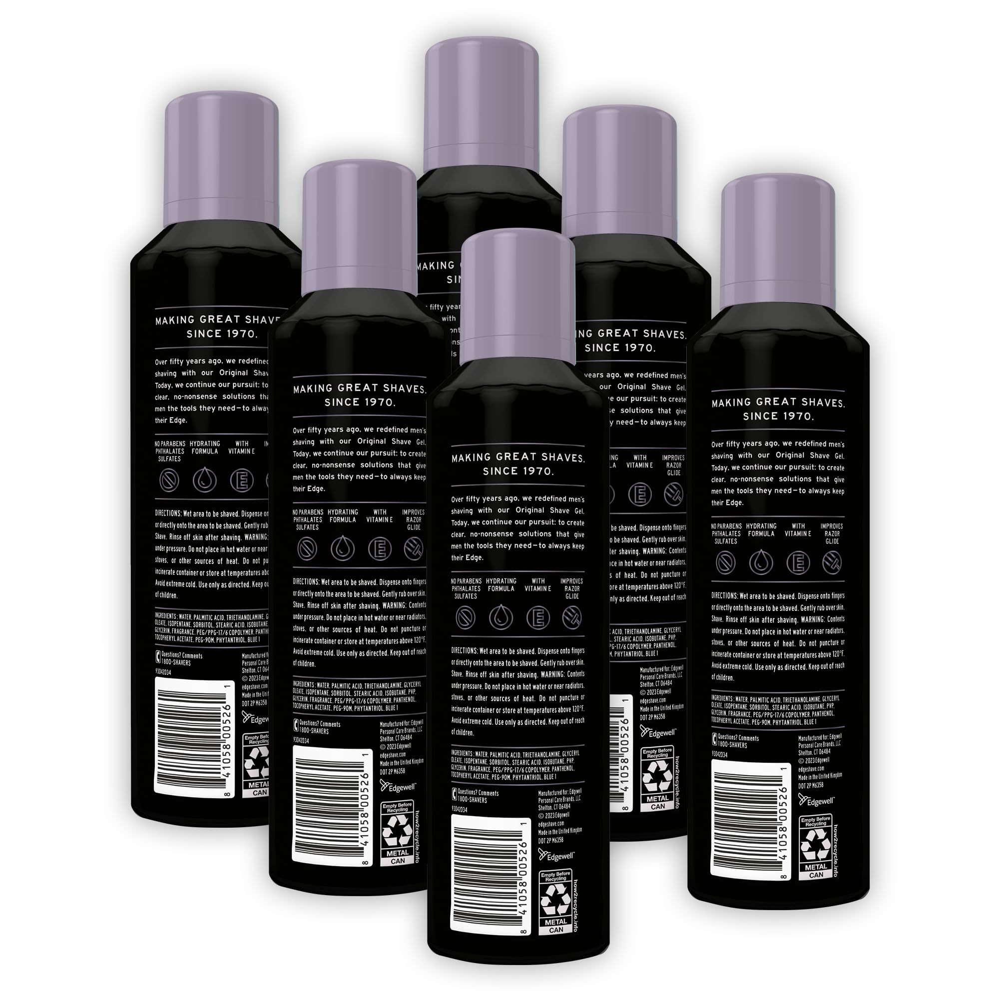 Edge Shaving Gel for Men, Extra Moisturizing with Vitamin E, (6 Pack) - Shave Gel For Men That Moisturizes, Protects and Soothes