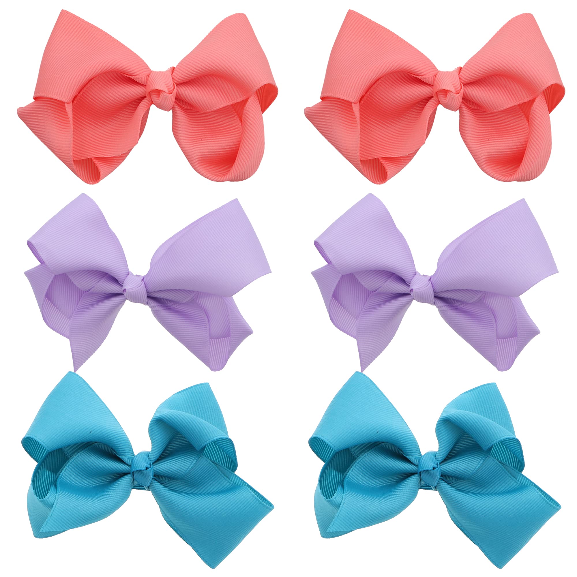 3 Inch Grosgrain Bow for Little Girls- Set of 6 (Coral Lavender Turquoise)