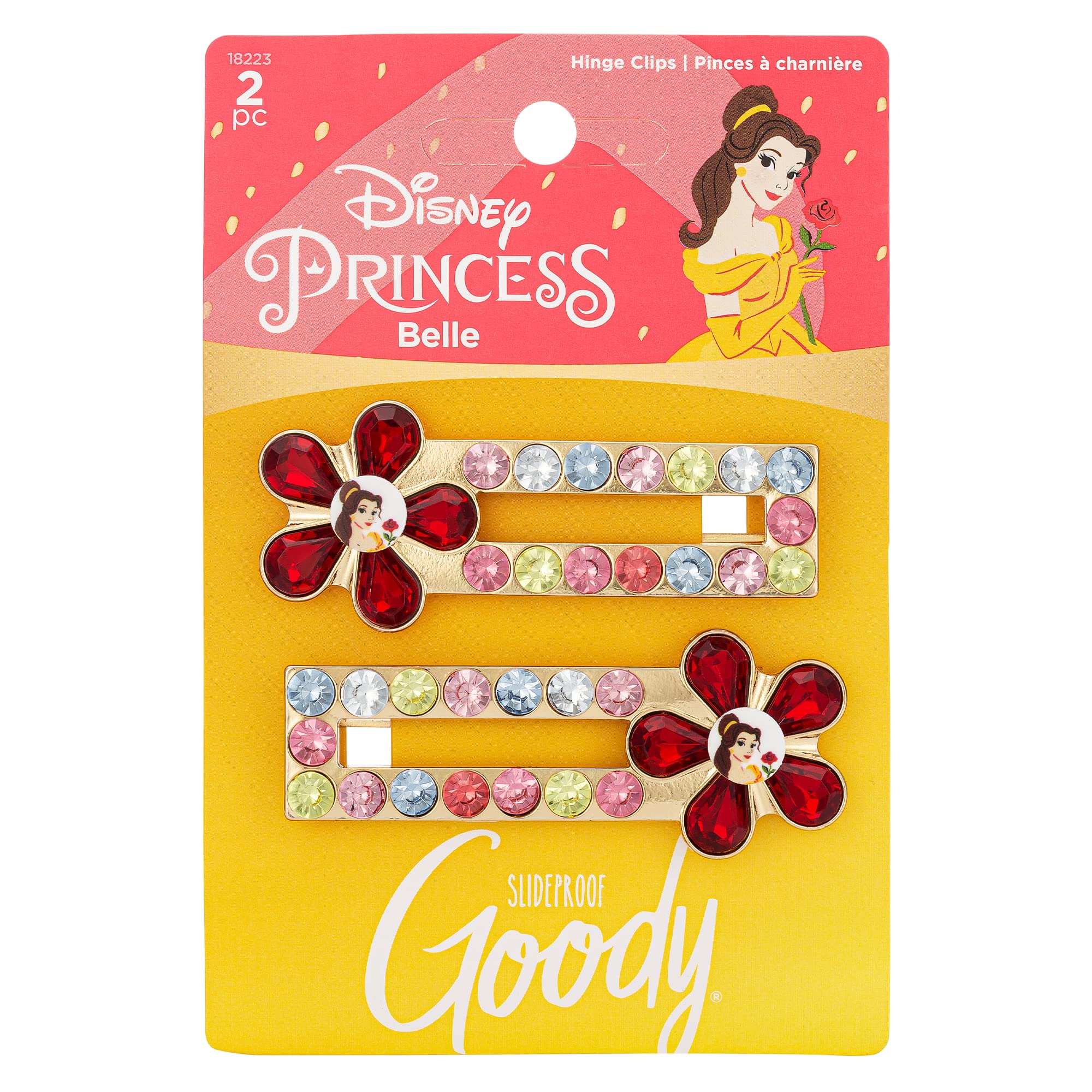 GOODY Hinge Jewel Clip - Disney Princess, Belle - Slideproof Rhinestone Hair Accessories for Men, Women, Boys & Girls - Style Wi